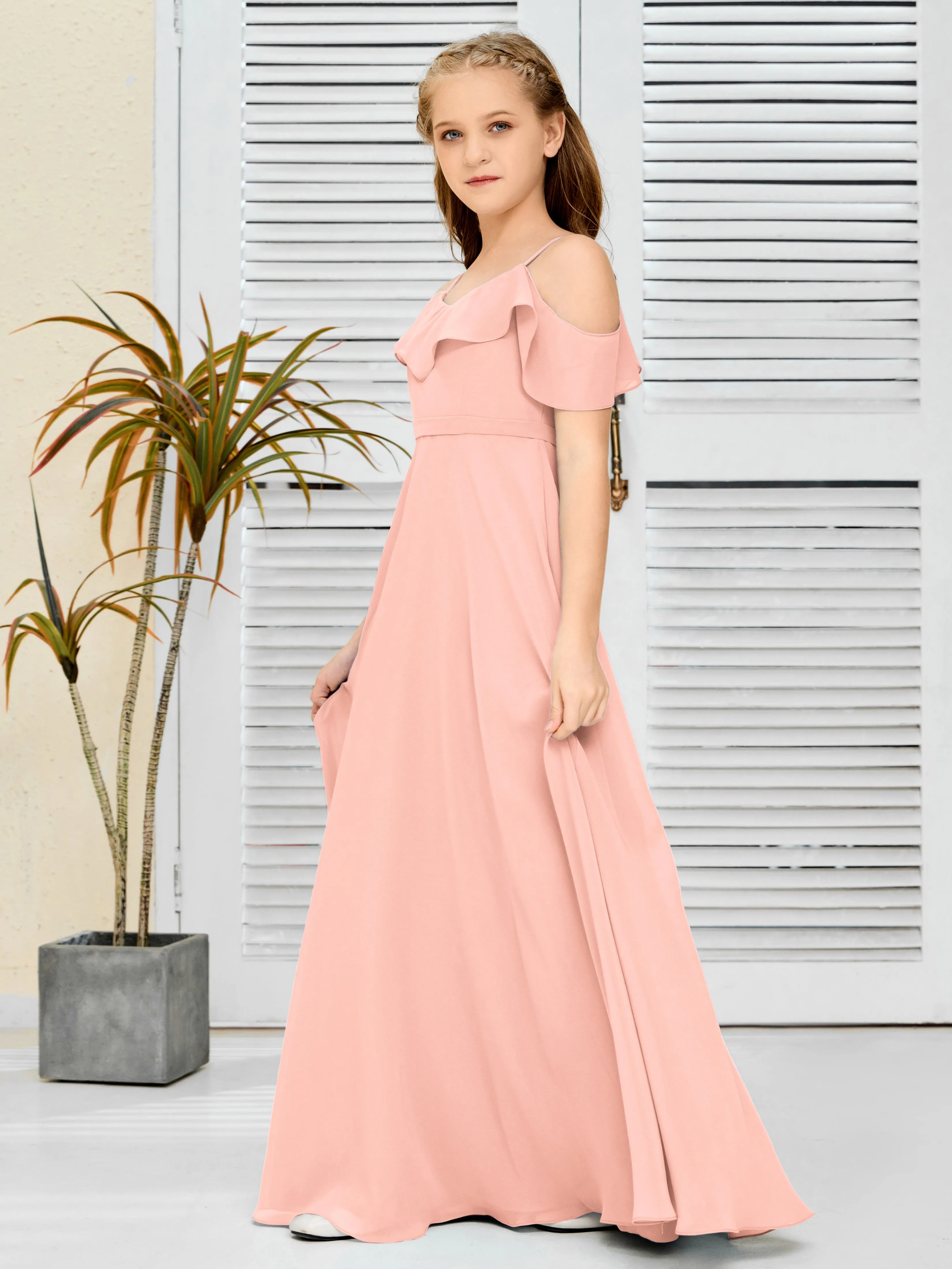 Refined Chiffon Junior Bridesmaid Dress With Wavy Neckline