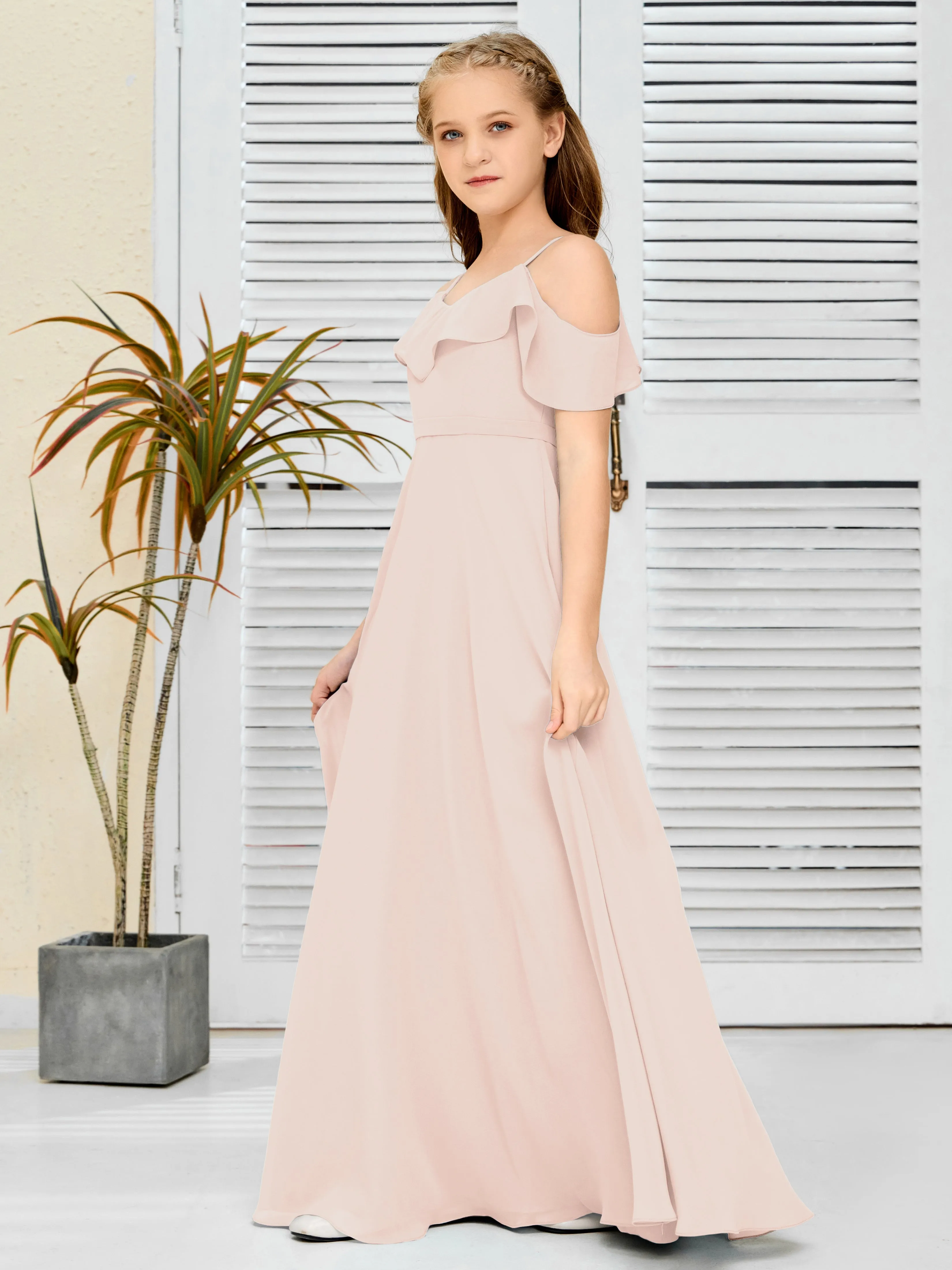 Refined Chiffon Junior Bridesmaid Dress With Wavy Neckline