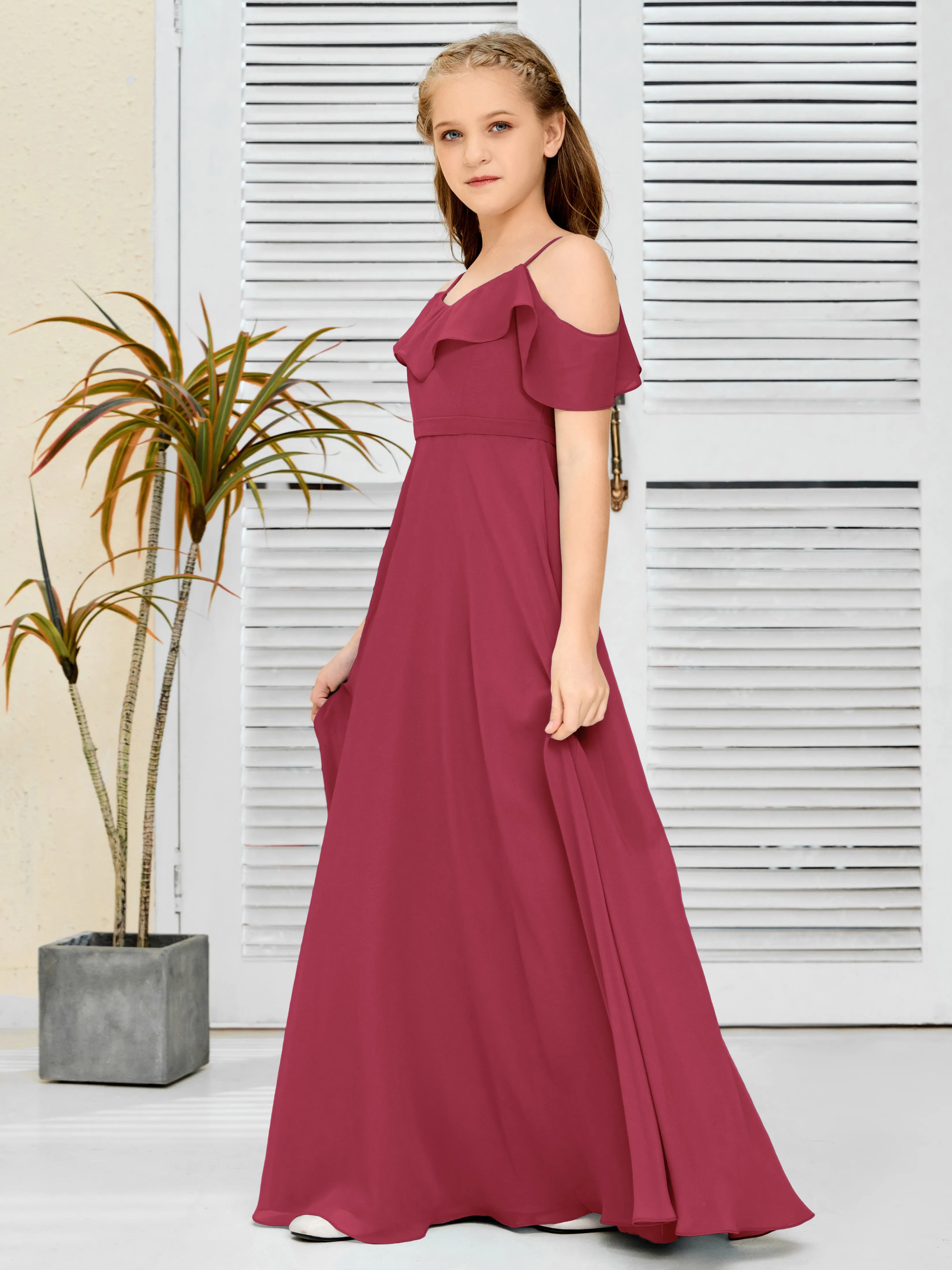 Refined Chiffon Junior Bridesmaid Dress With Wavy Neckline
