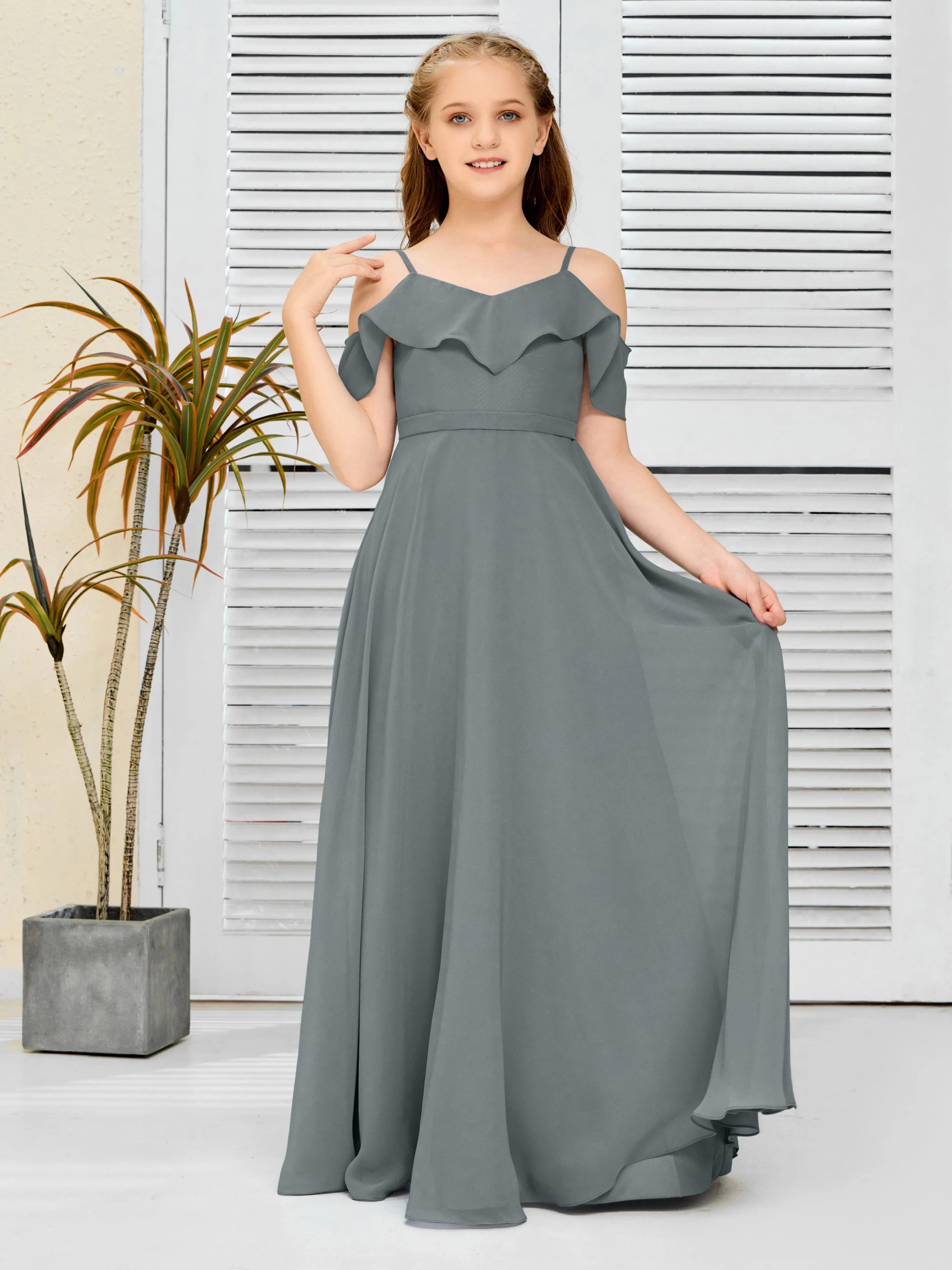 Refined Chiffon Junior Bridesmaid Dress With Wavy Neckline