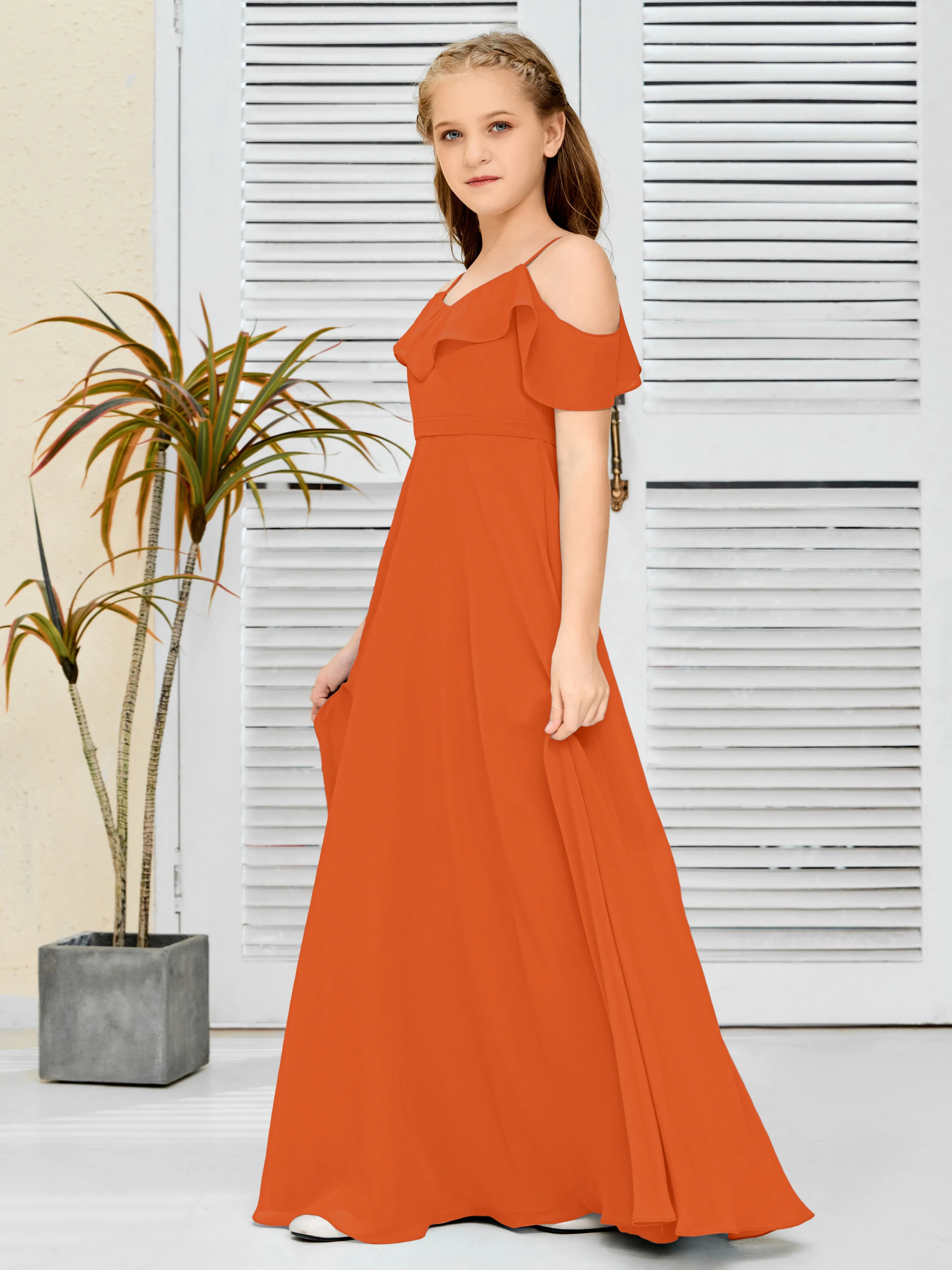 Refined Chiffon Junior Bridesmaid Dress With Wavy Neckline