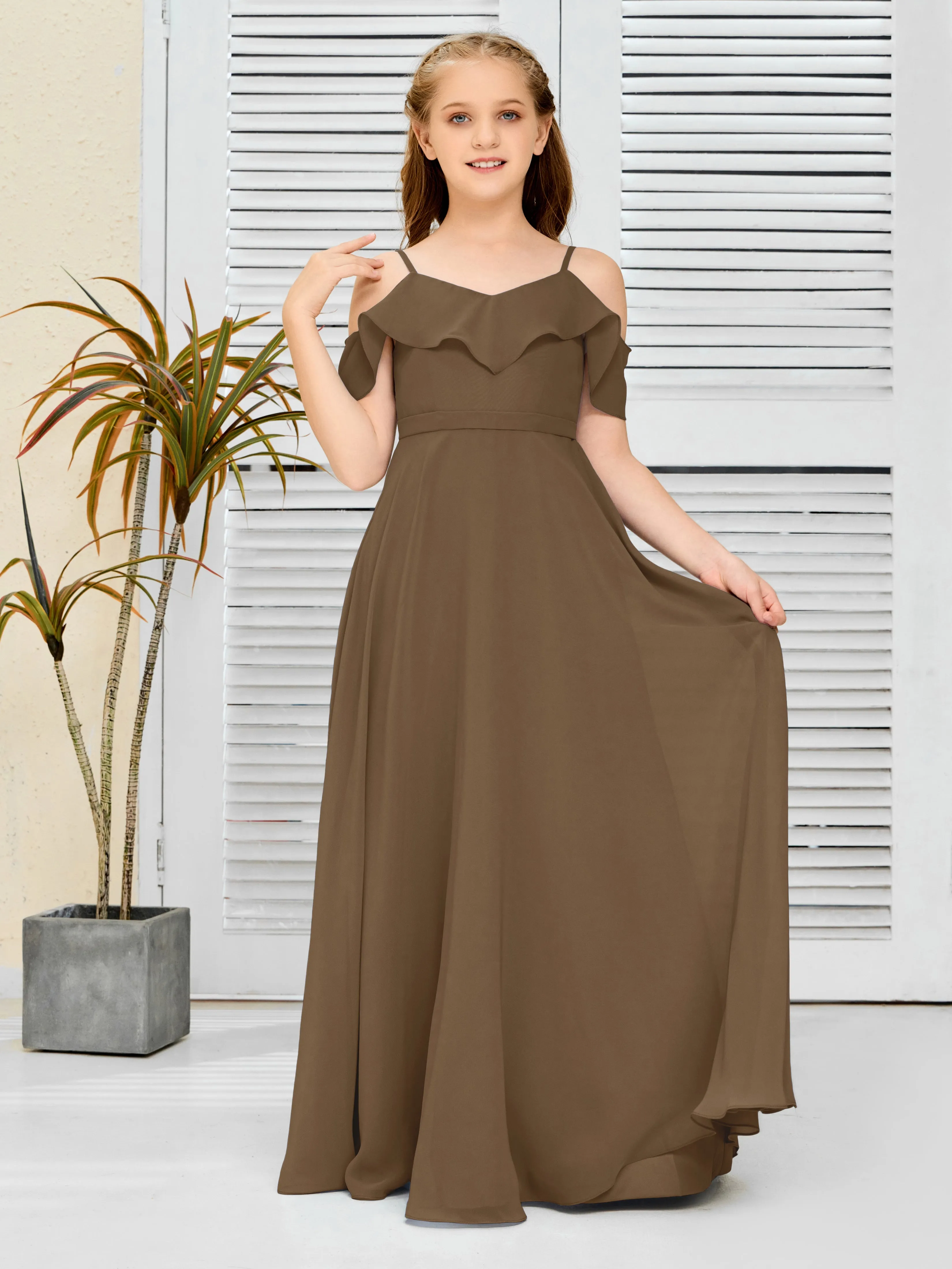 Refined Chiffon Junior Bridesmaid Dress With Wavy Neckline
