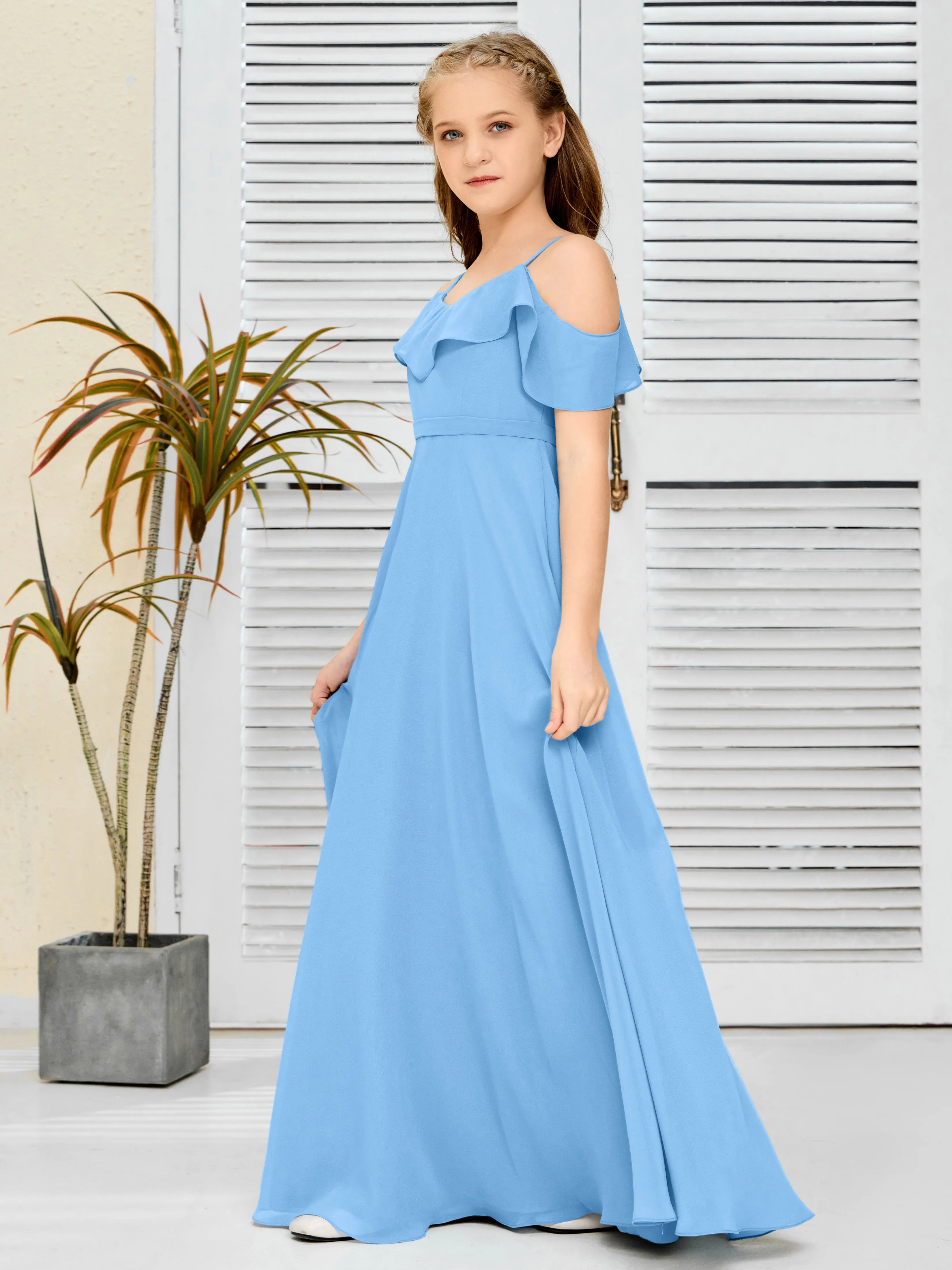 Refined Chiffon Junior Bridesmaid Dress With Wavy Neckline