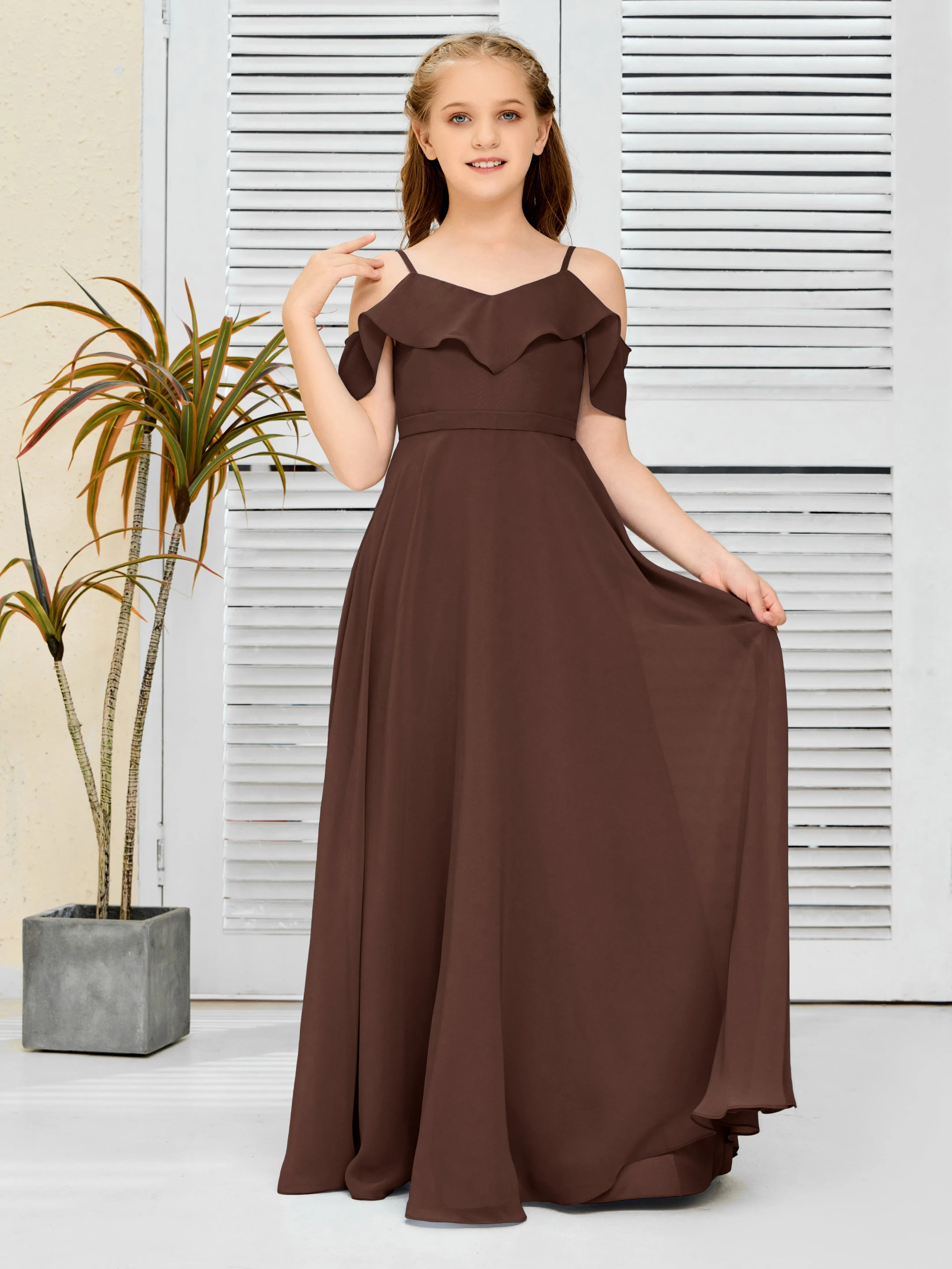 Refined Chiffon Junior Bridesmaid Dress With Wavy Neckline