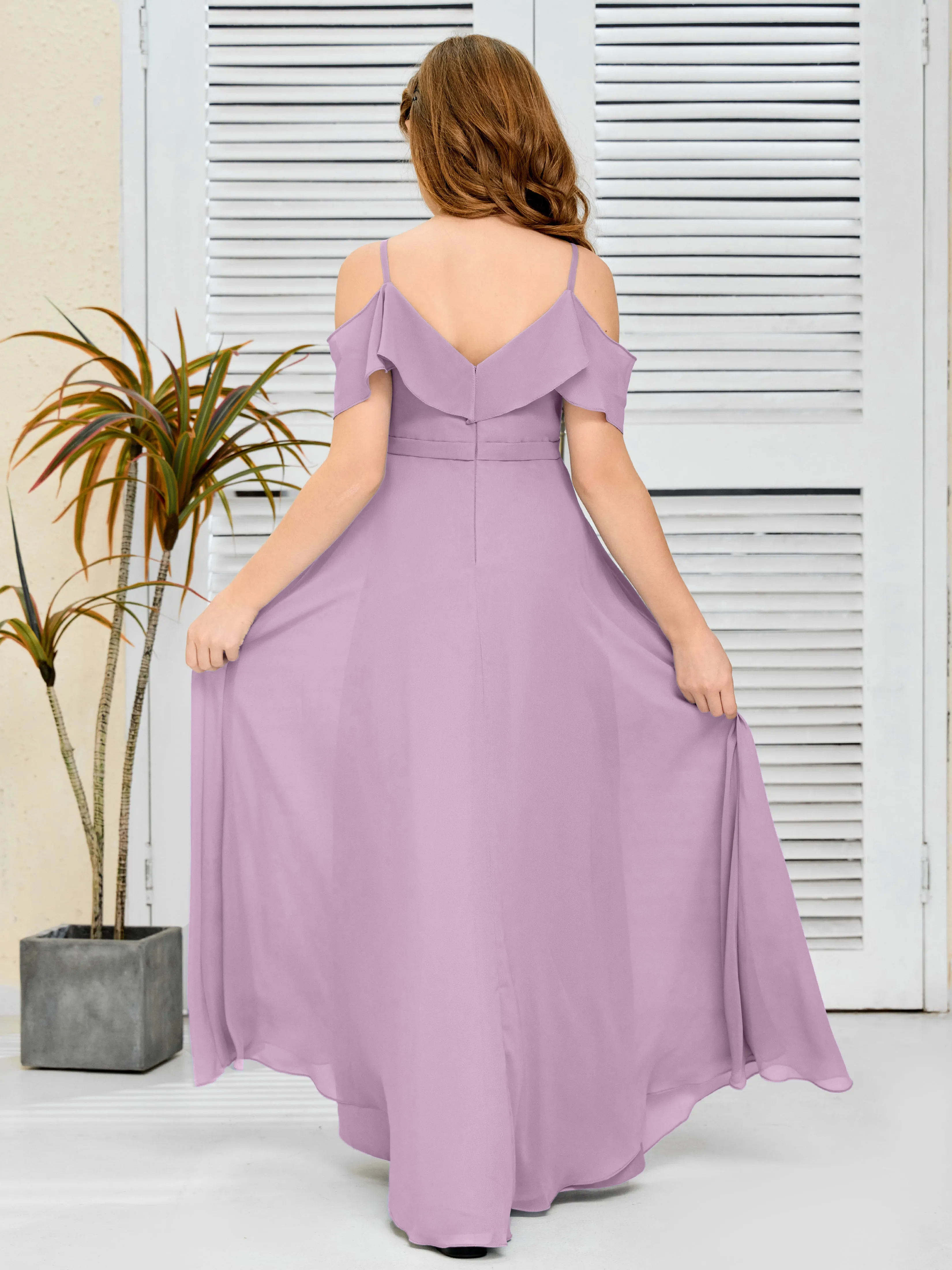 Refined Chiffon Junior Bridesmaid Dress With Wavy Neckline