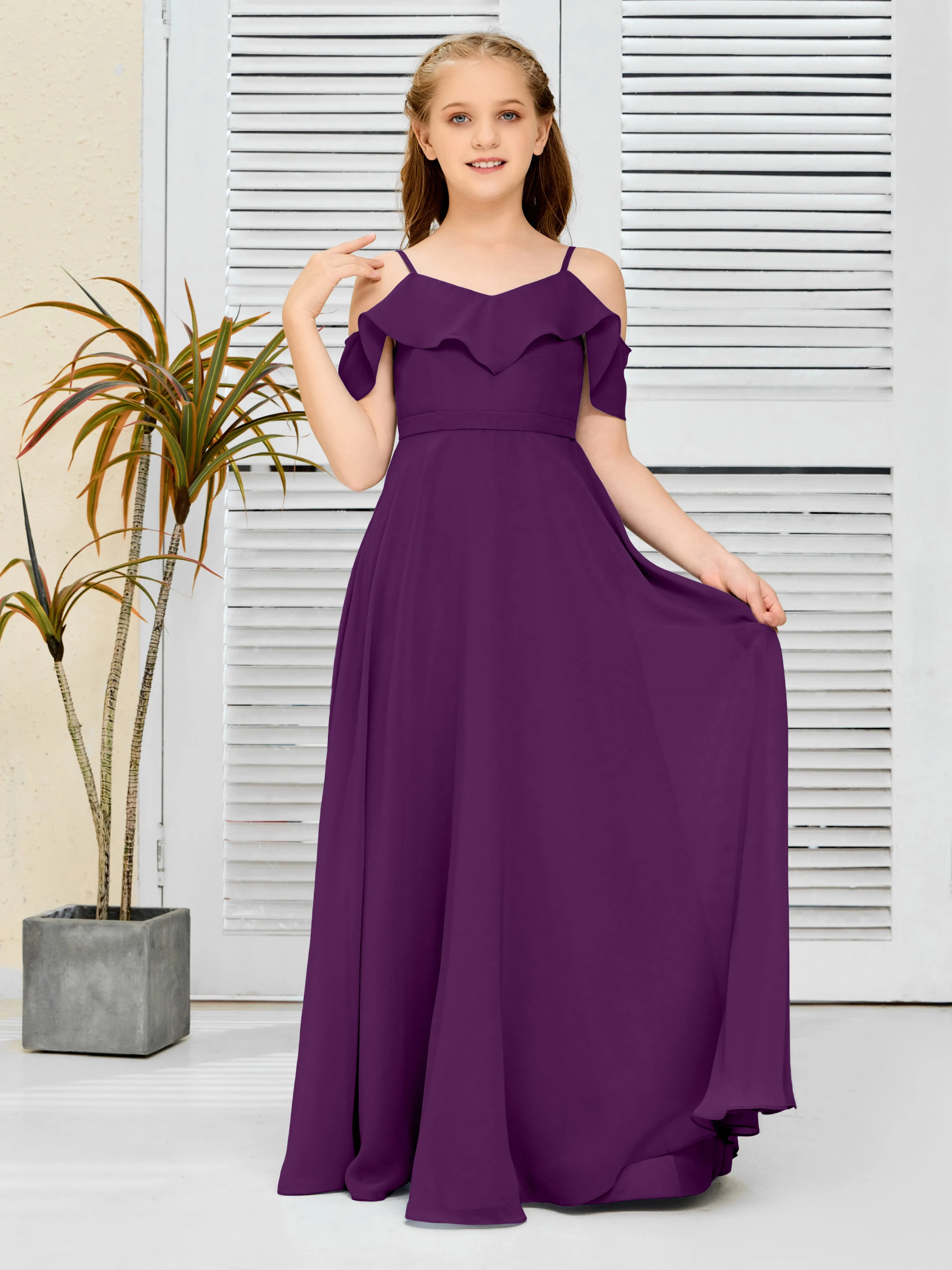 Refined Chiffon Junior Bridesmaid Dress With Wavy Neckline