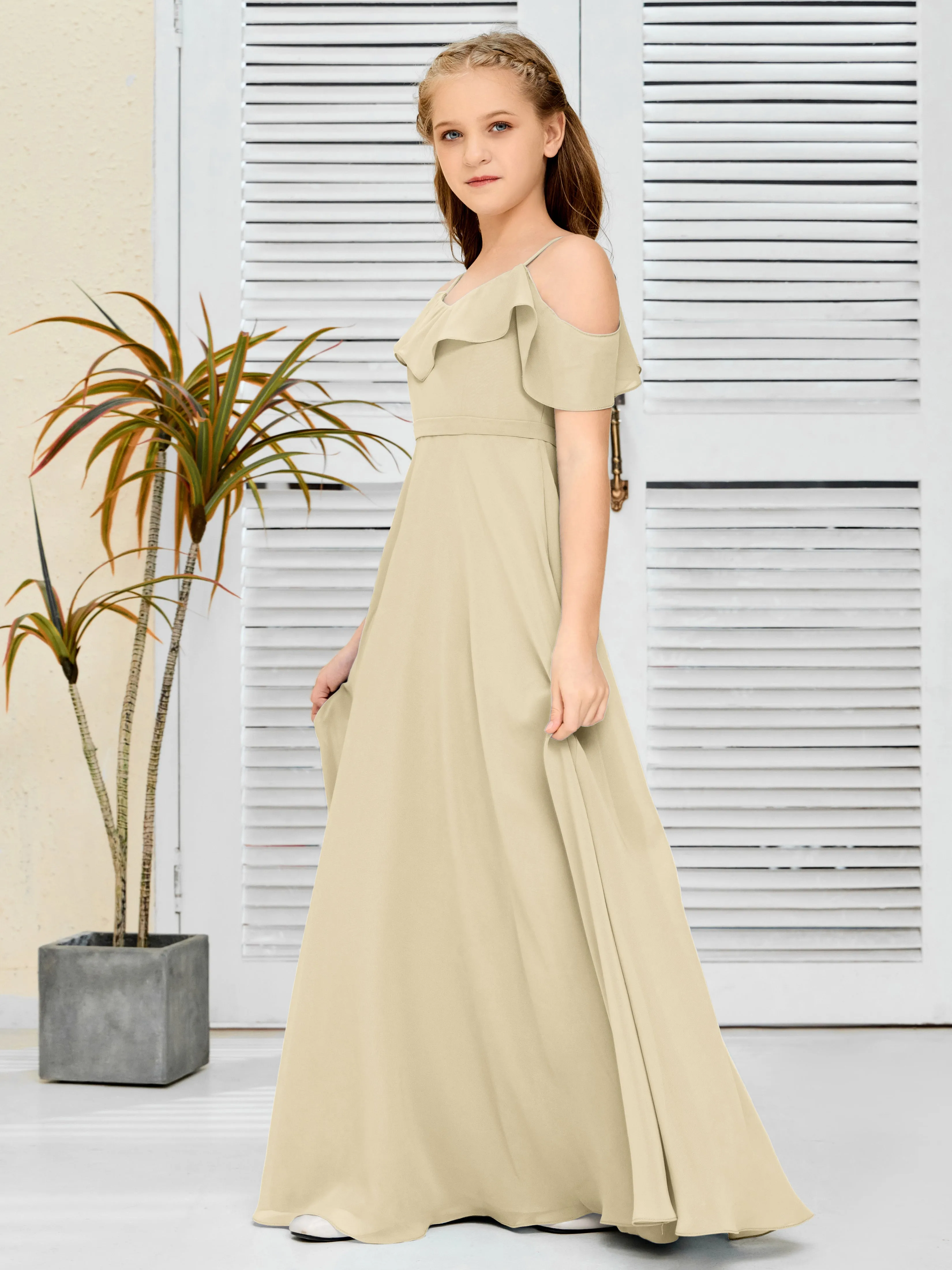 Refined Chiffon Junior Bridesmaid Dress With Wavy Neckline