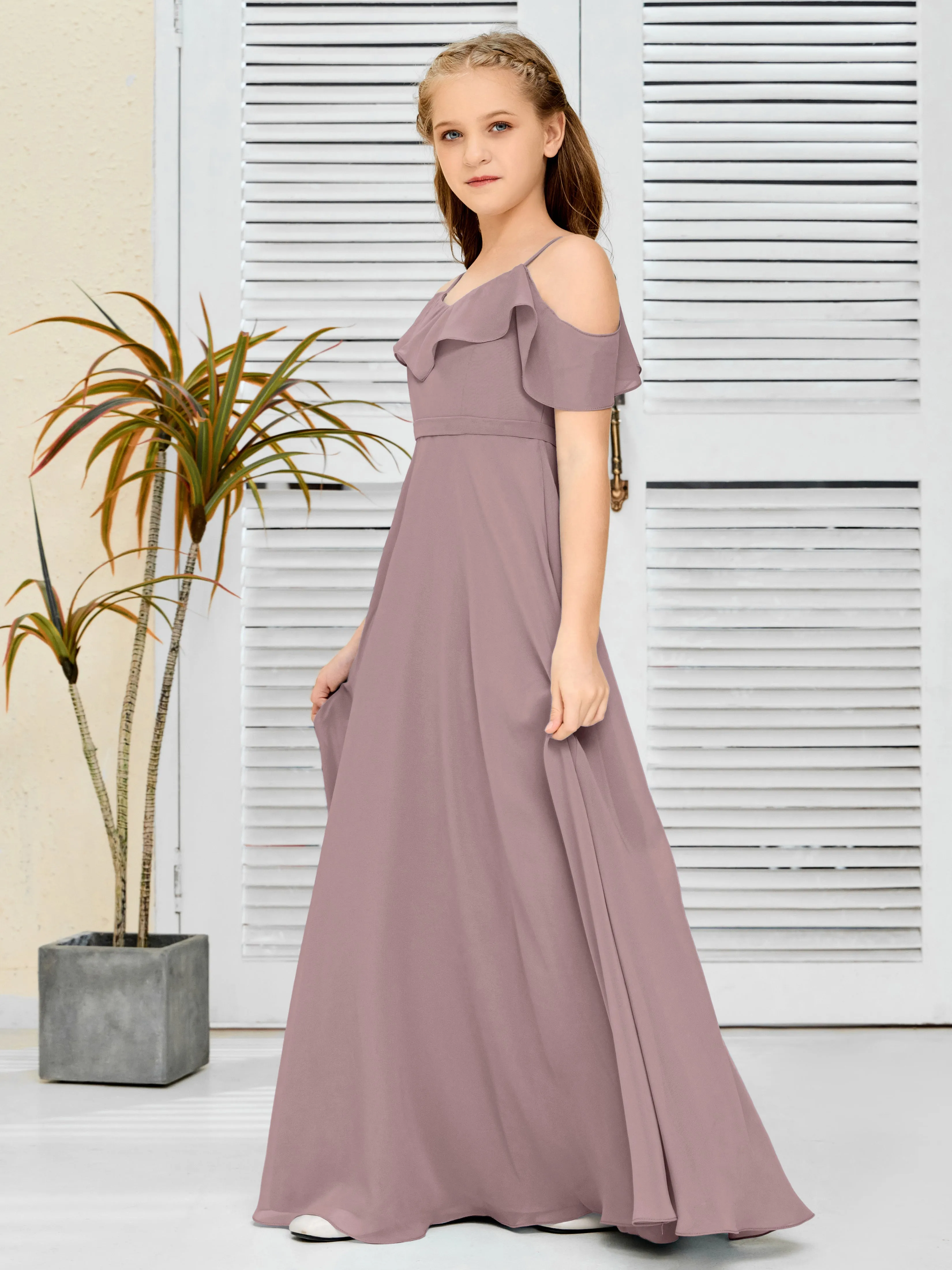 Refined Chiffon Junior Bridesmaid Dress With Wavy Neckline