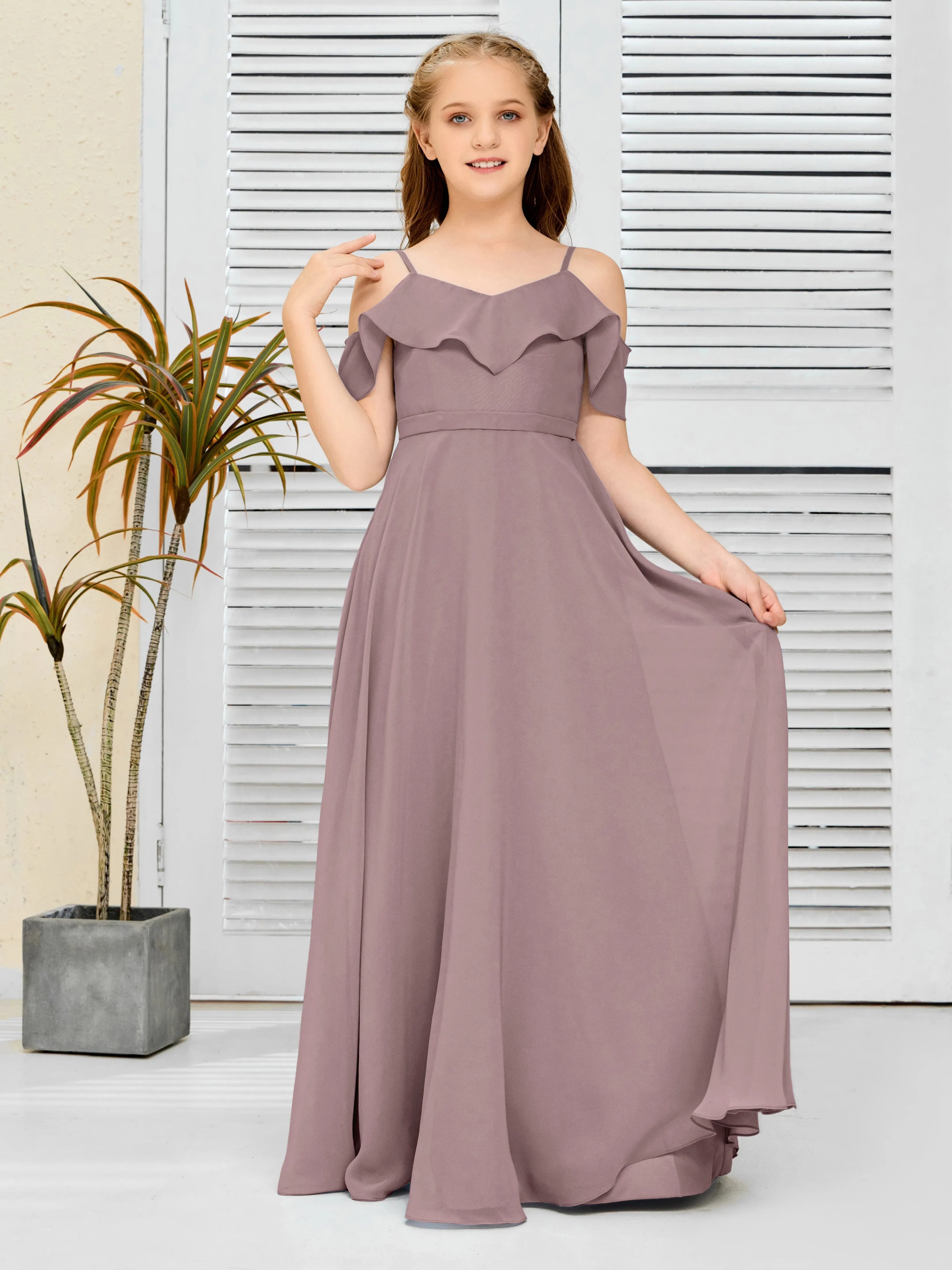 Refined Chiffon Junior Bridesmaid Dress With Wavy Neckline