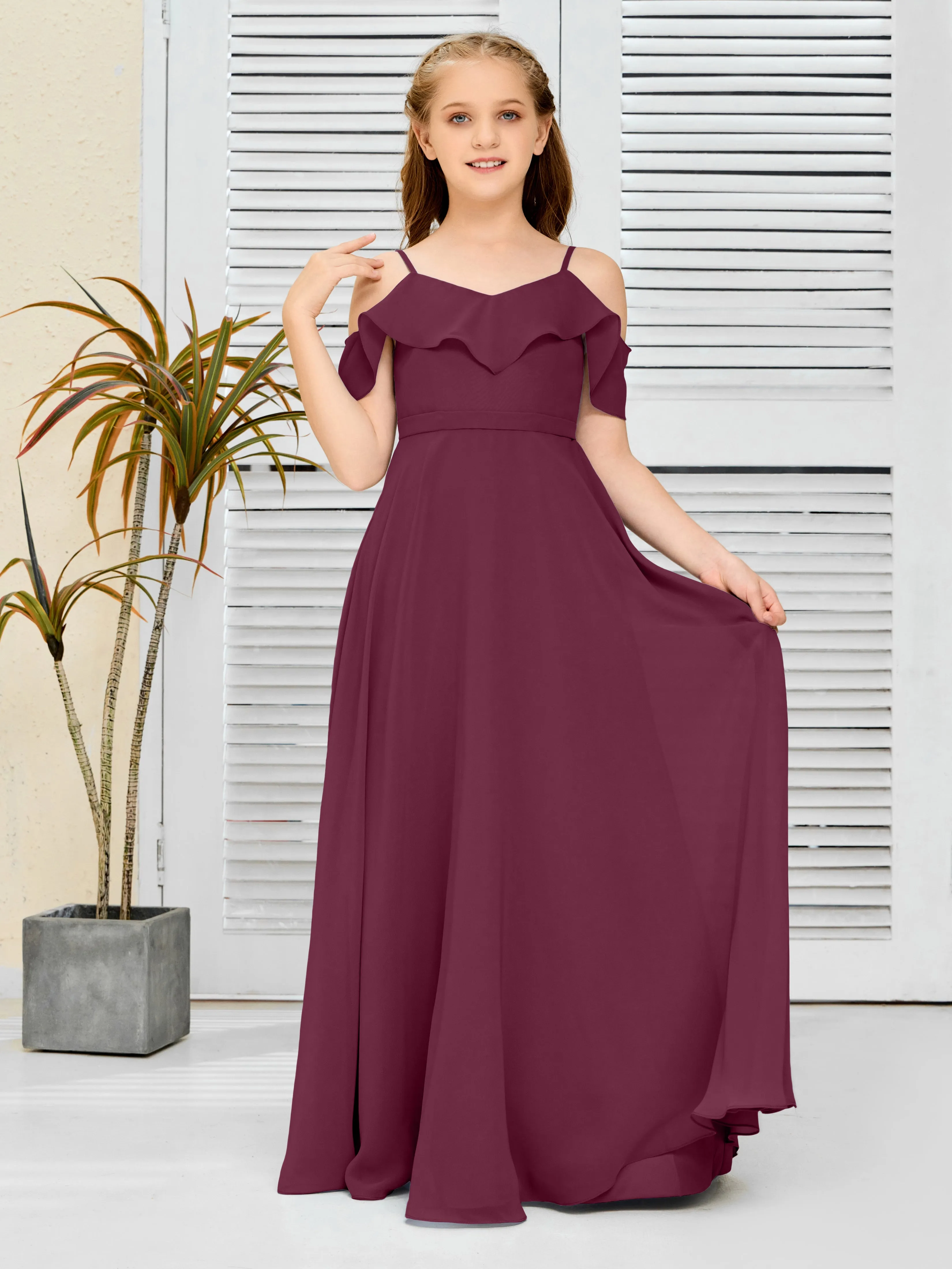 Refined Chiffon Junior Bridesmaid Dress With Wavy Neckline