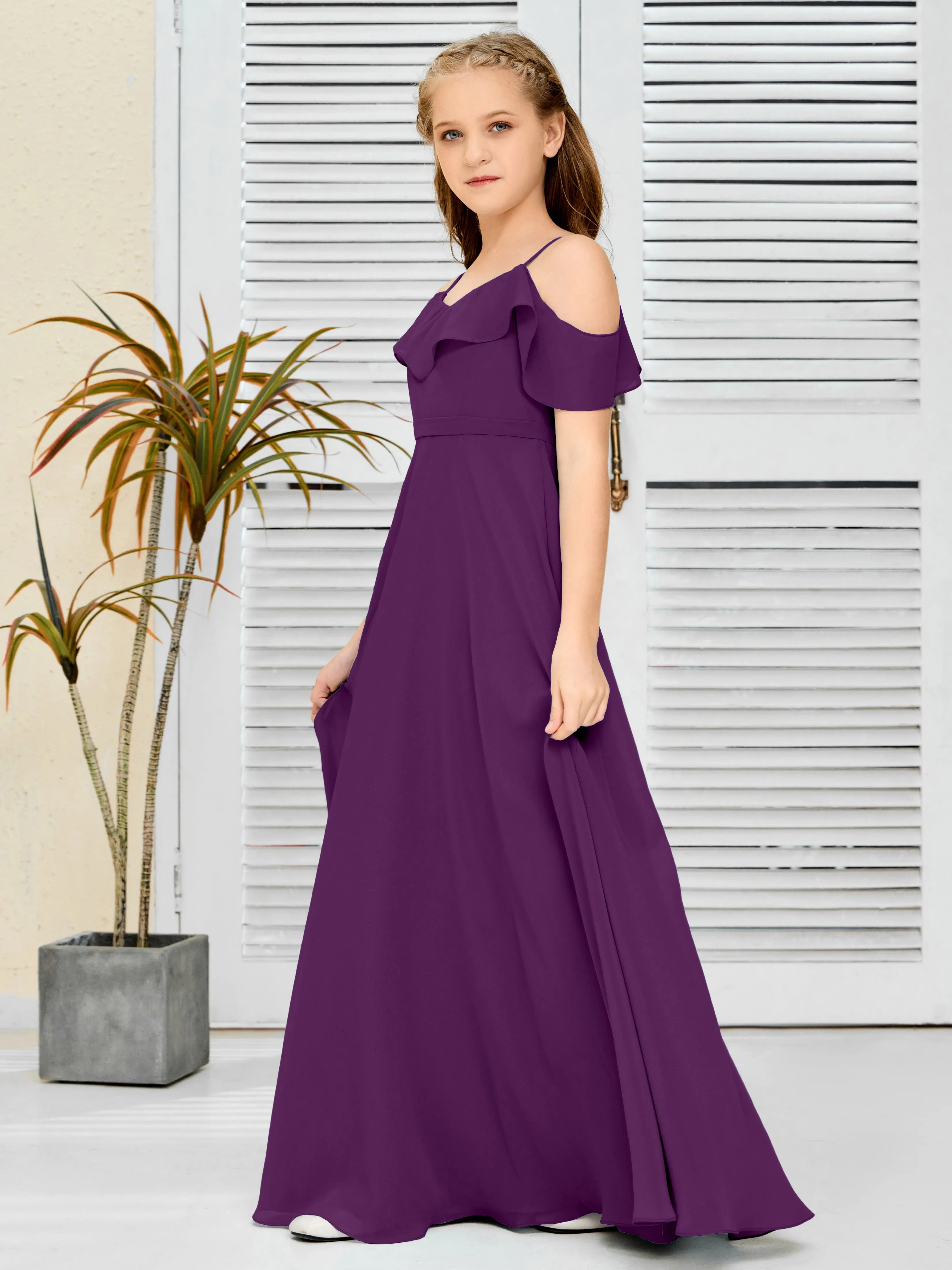 Refined Chiffon Junior Bridesmaid Dress With Wavy Neckline