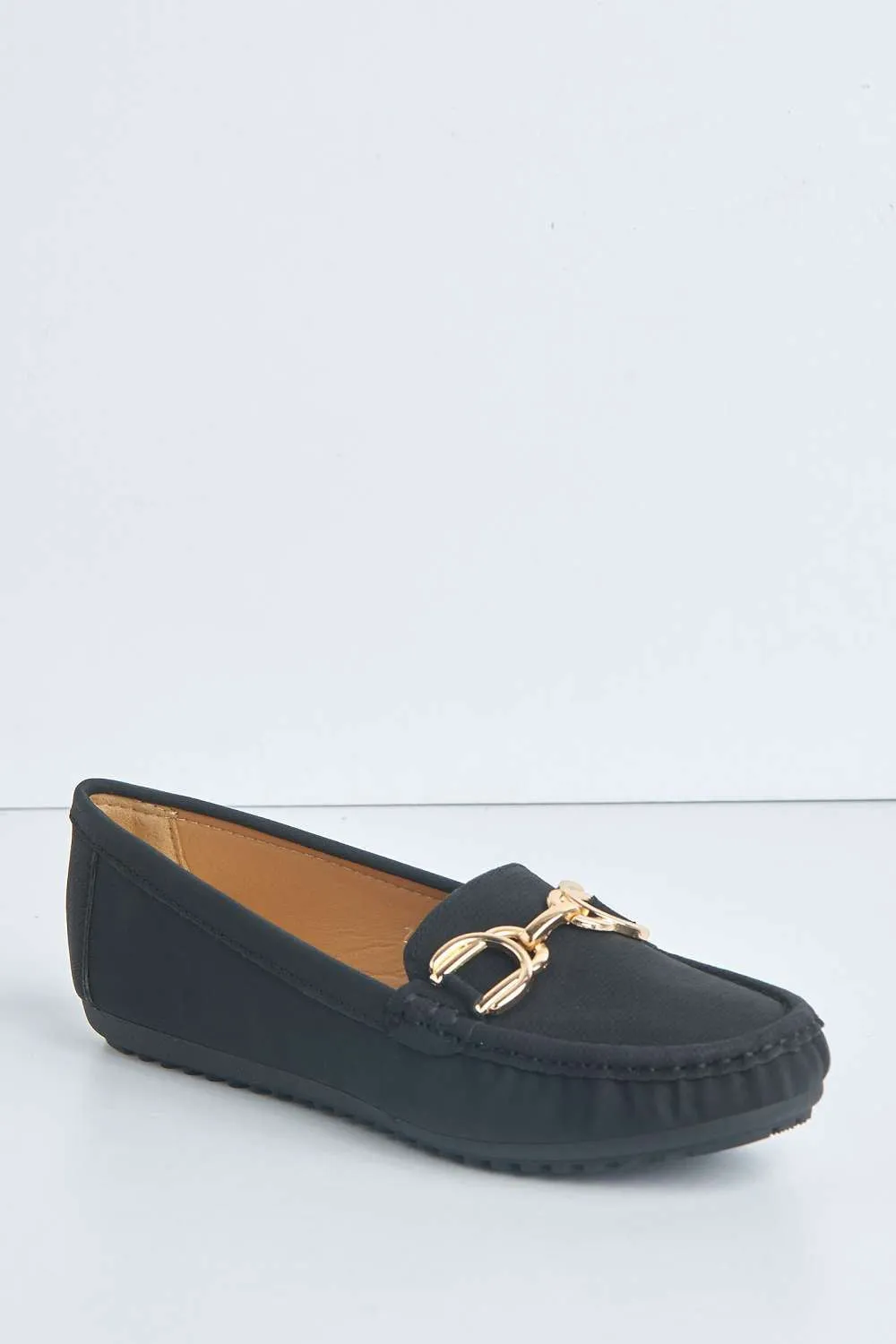 Ruby Square Toe Loafers with Metal Link Detail in Black