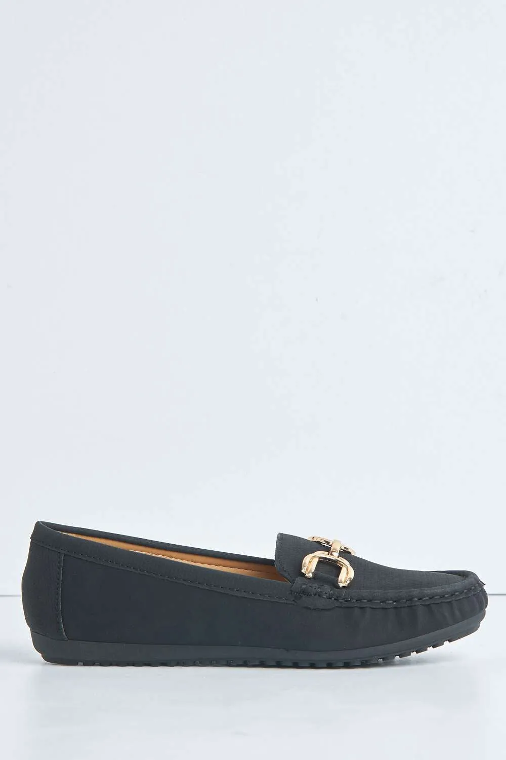 Ruby Square Toe Loafers with Metal Link Detail in Black