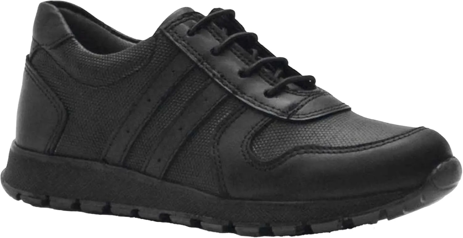 SIRRI Boys Black Leather School Shoes, Formal Smart Back to School Trainers