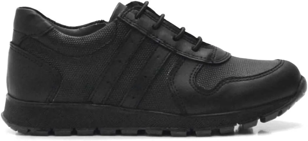 SIRRI Boys Black Leather School Shoes, Formal Smart Back to School Trainers
