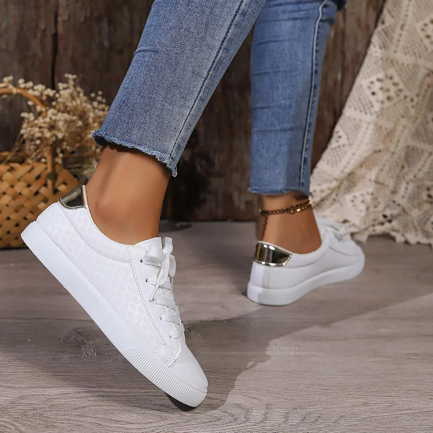 Slip on Walking Shoes Women Dressy PU Leather Non Slip Low Top Running Shoes Breathable Gym Workout Shoes Lightweight Fashion Sneakers