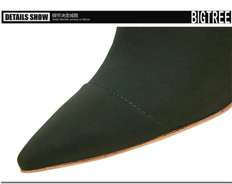 Socks Boots Black Pointed Toe Elastic Heels Autumn Winter Slimming Ankle Boots