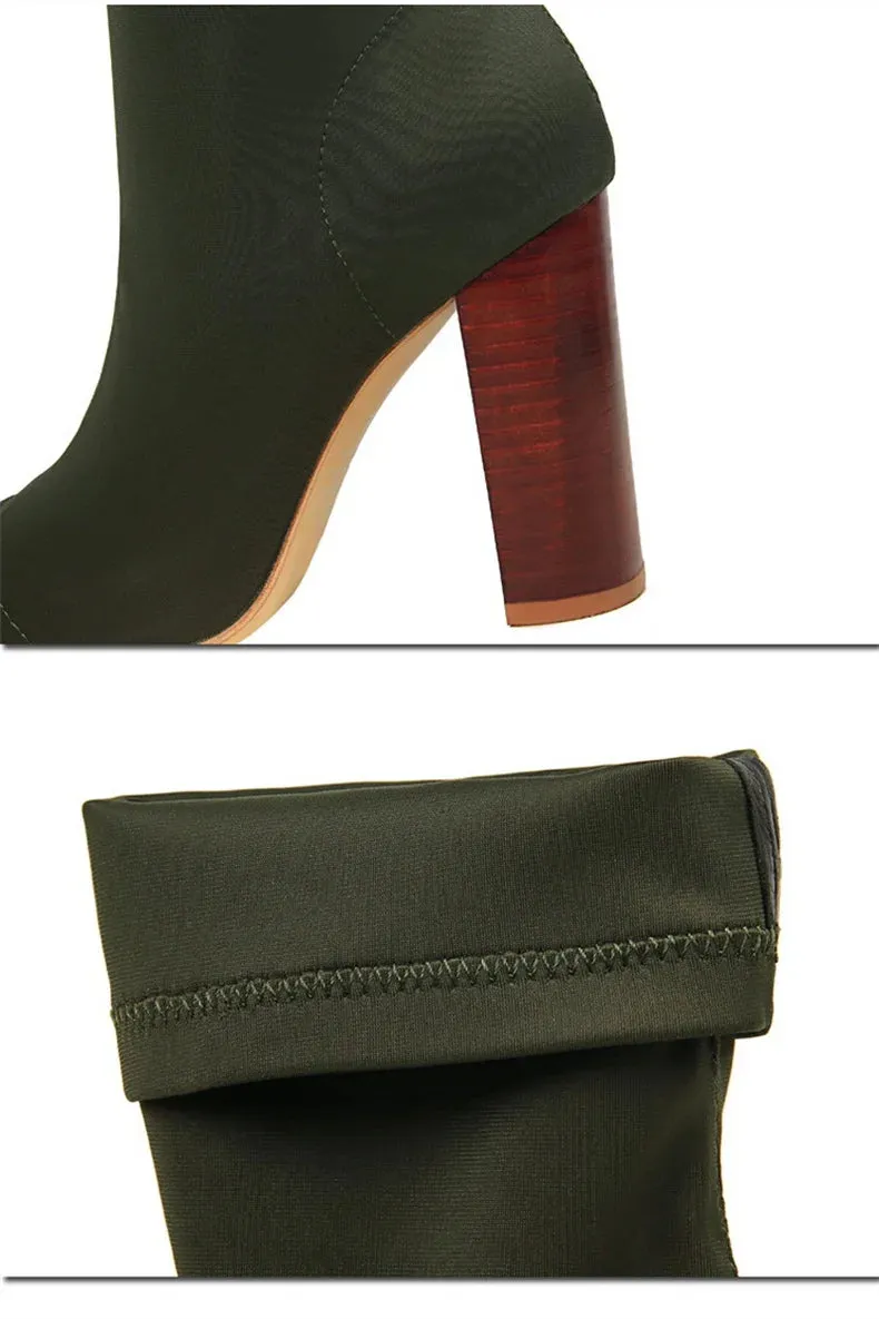 Socks Boots Black Pointed Toe Elastic Heels Autumn Winter Slimming Ankle Boots