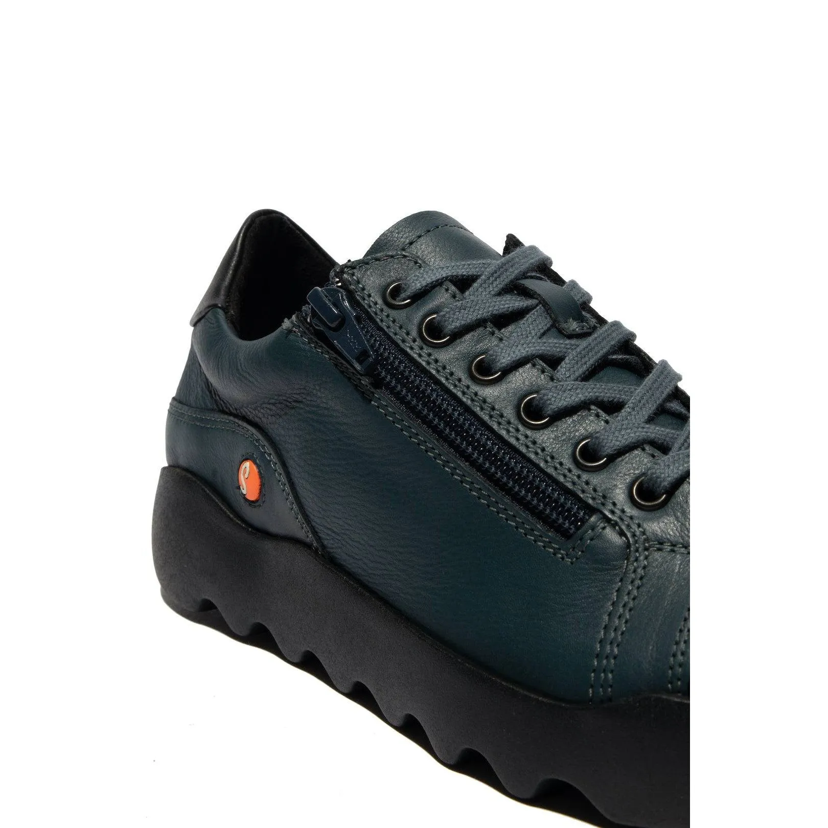 Softinos Whiz 719 Ladies Denim & Black Leather Zip & Lace Trainers