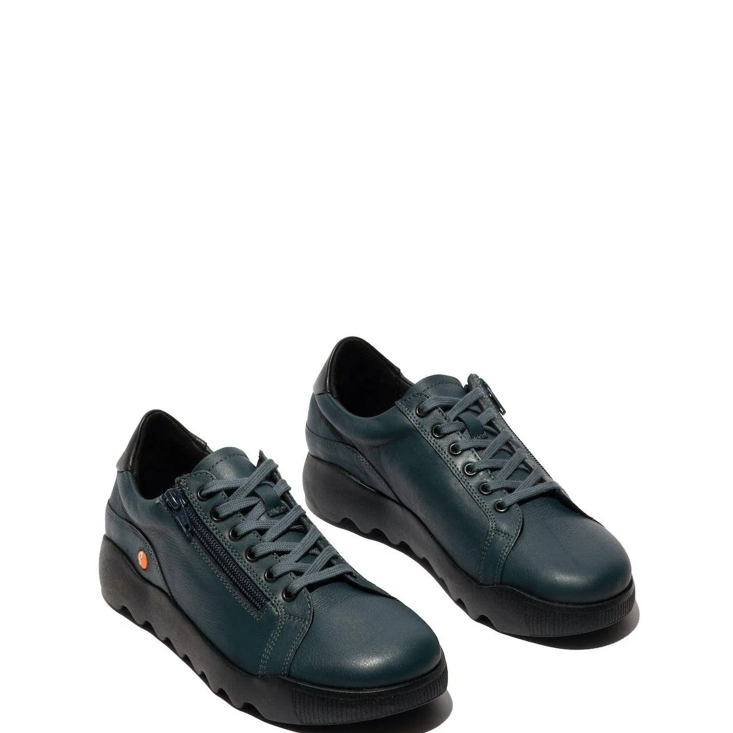 Softinos Whiz 719 Ladies Denim & Black Leather Zip & Lace Trainers