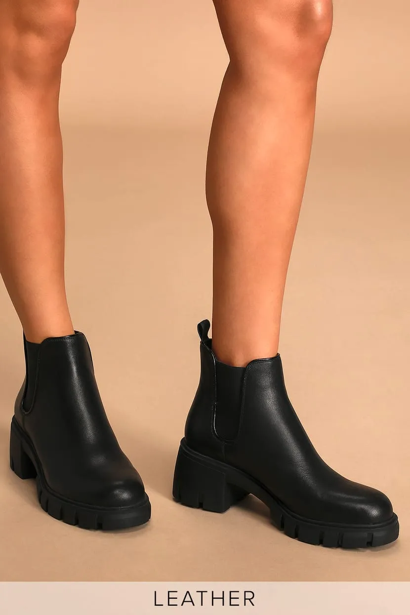 Steve Madden Women's Howler Block Heel Platform Ankle Boots Black Leather (8.5, BLACK)