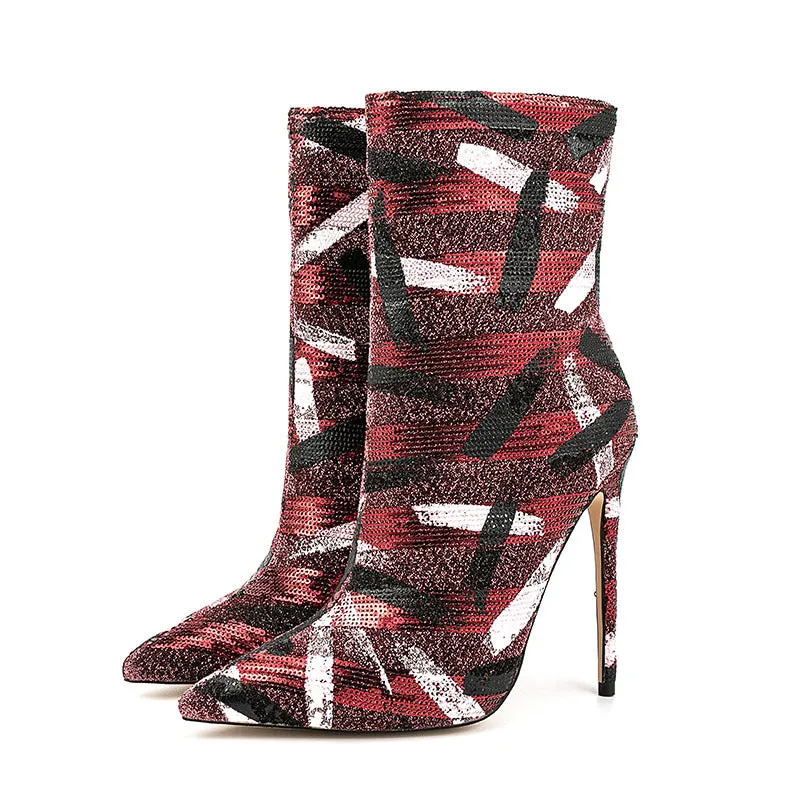 Sultry Graffiti Glitter Side-Zip Thigh-High Fashion Boots