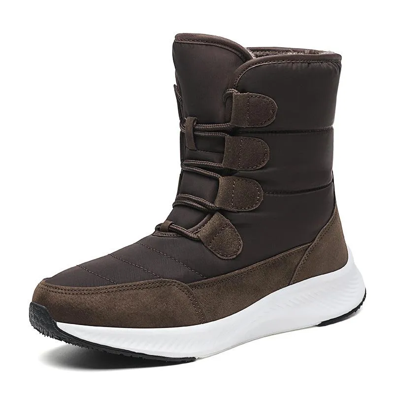 Thick plush lined front lace mid calf snow boots | high cut chunky platform outdoors hiking boots for female