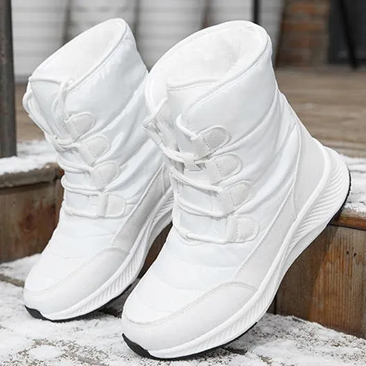 Thick plush lined front lace mid calf snow boots | high cut chunky platform outdoors hiking boots for female