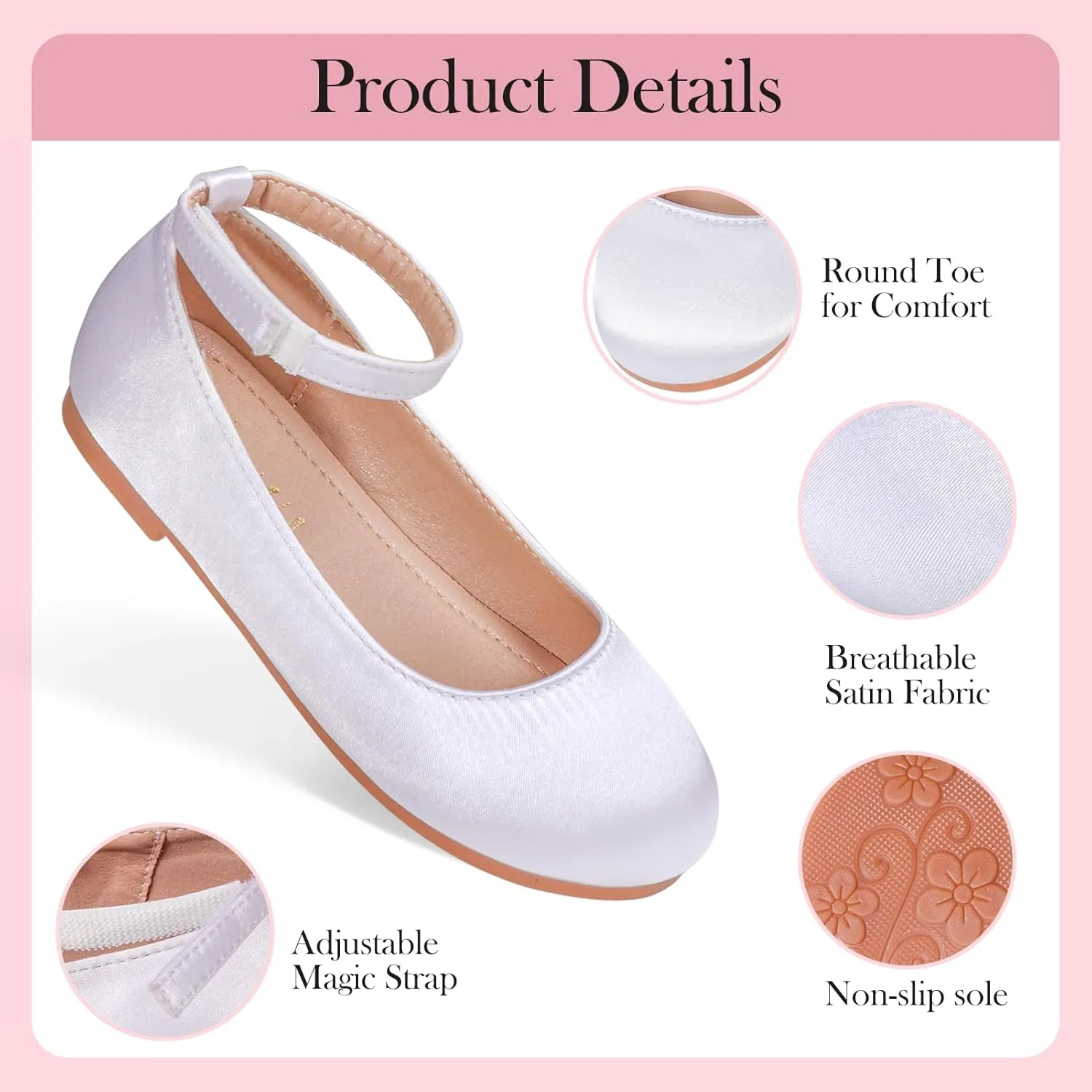 Toddler Flower Girl Dress Shoes  Soft Satin Little Girl Ballet Flats for Weddings, Parties & School  Comfortable & Elegant
