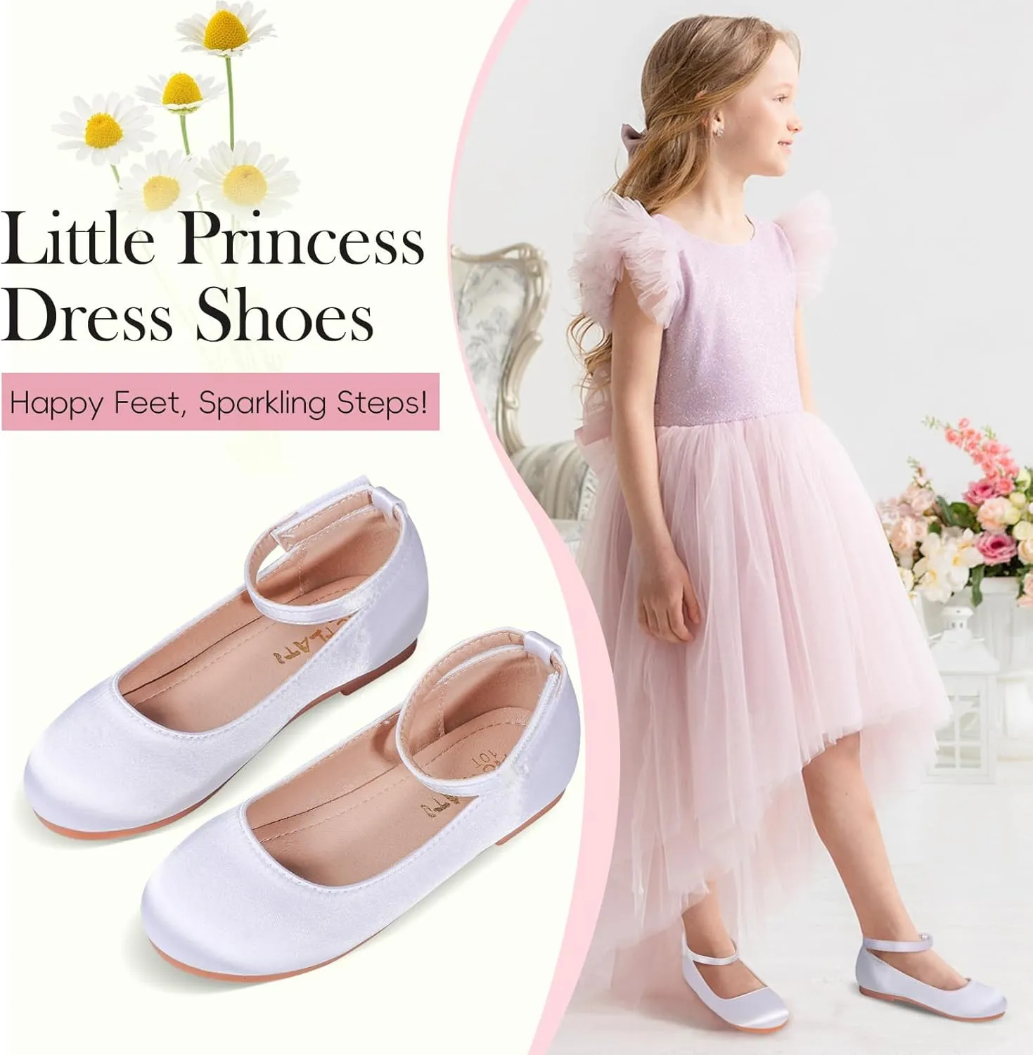 Toddler Flower Girl Dress Shoes  Soft Satin Little Girl Ballet Flats for Weddings, Parties & School  Comfortable & Elegant