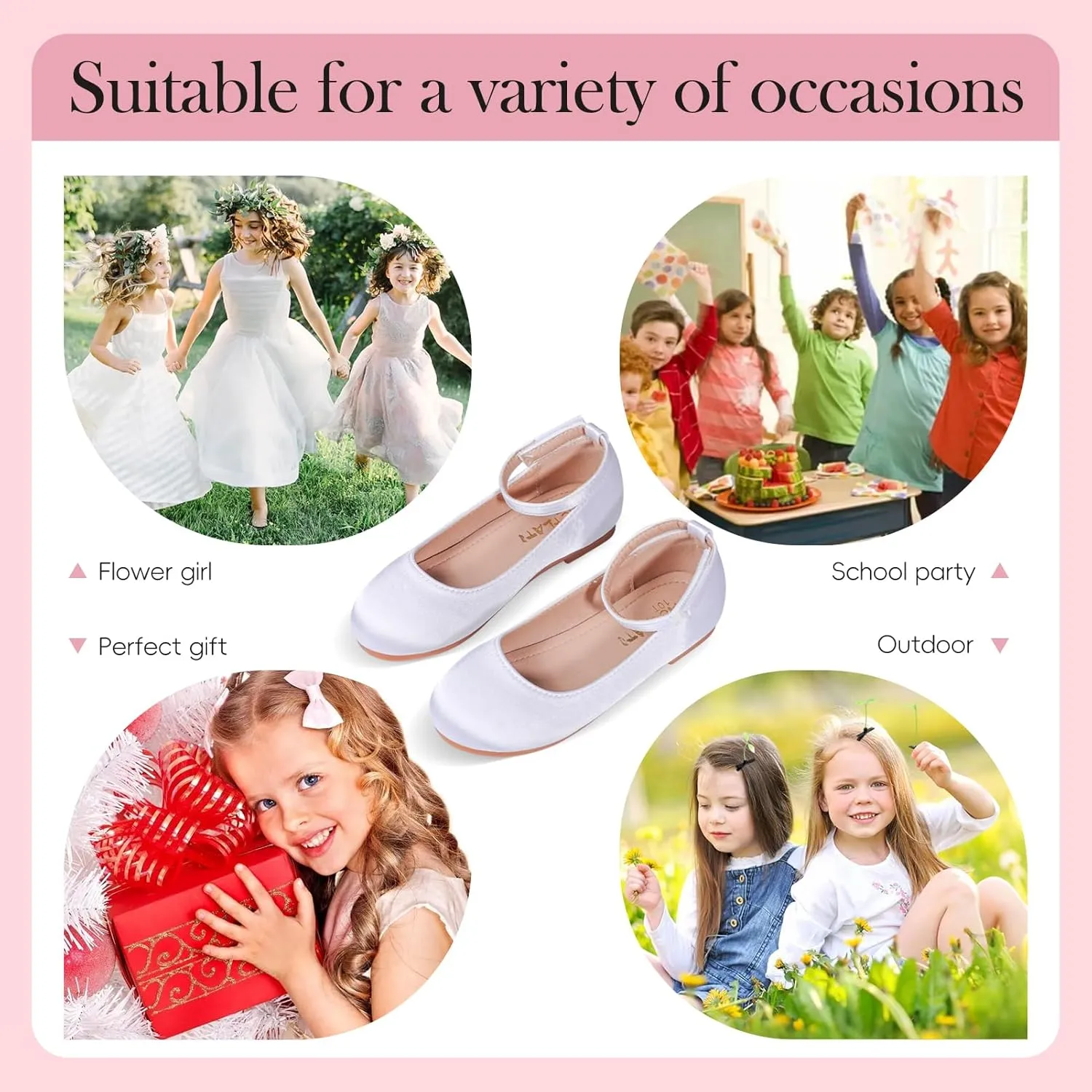 Toddler Flower Girl Dress Shoes  Soft Satin Little Girl Ballet Flats for Weddings, Parties & School  Comfortable & Elegant
