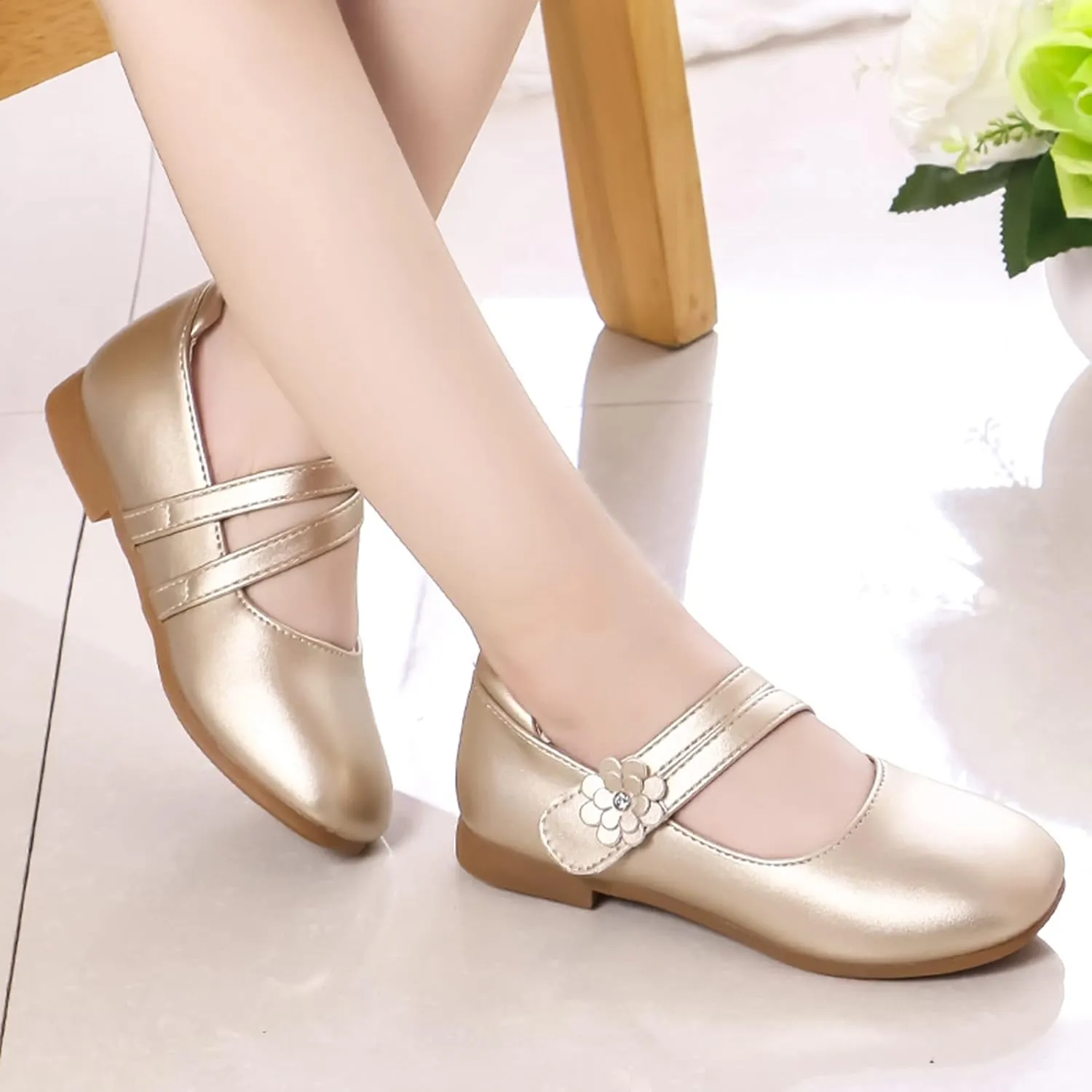 Toddler Girls Strap Dress Shoes Ballerina Flat Mary Jane Elegant Wedding Flower Slip on Sneaker Toddler Girl 6