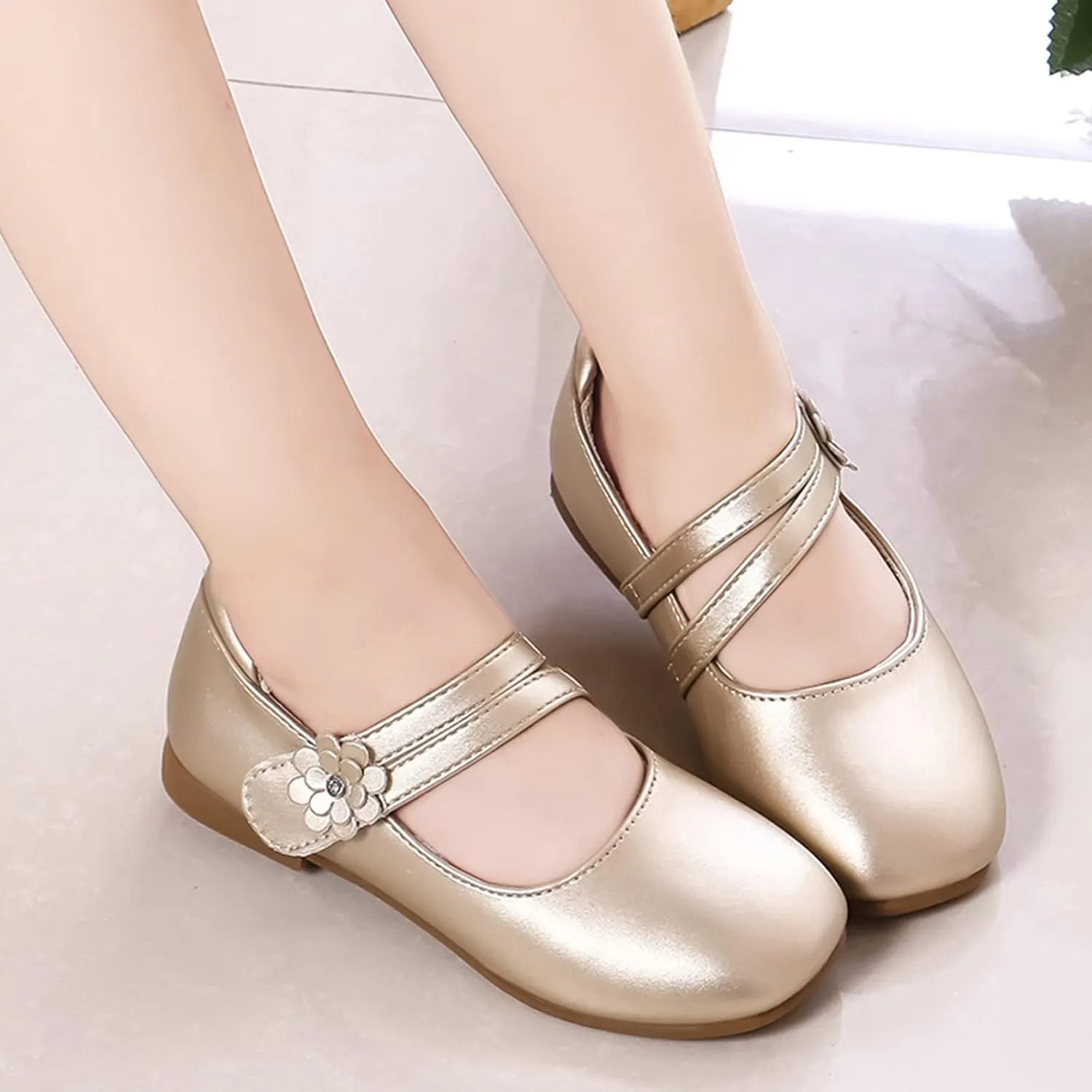Toddler Girls Strap Dress Shoes Ballerina Flat Mary Jane Elegant Wedding Flower Slip on Sneaker Toddler Girl 6