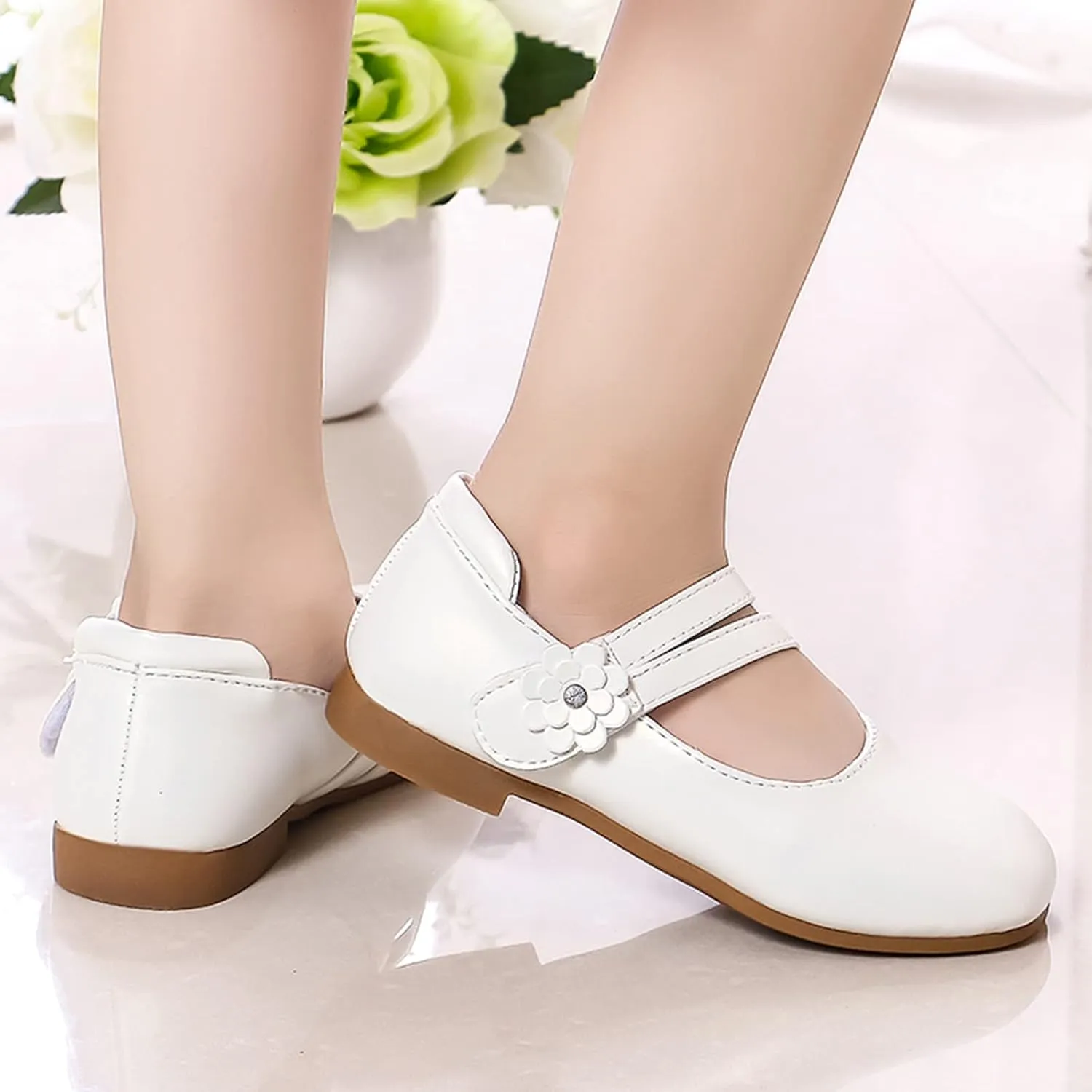 Toddler Girls Strap Dress Shoes Princess Ballerina Flat Mary Jane Elegant Wedding Flower Shoes for Baptism Prom