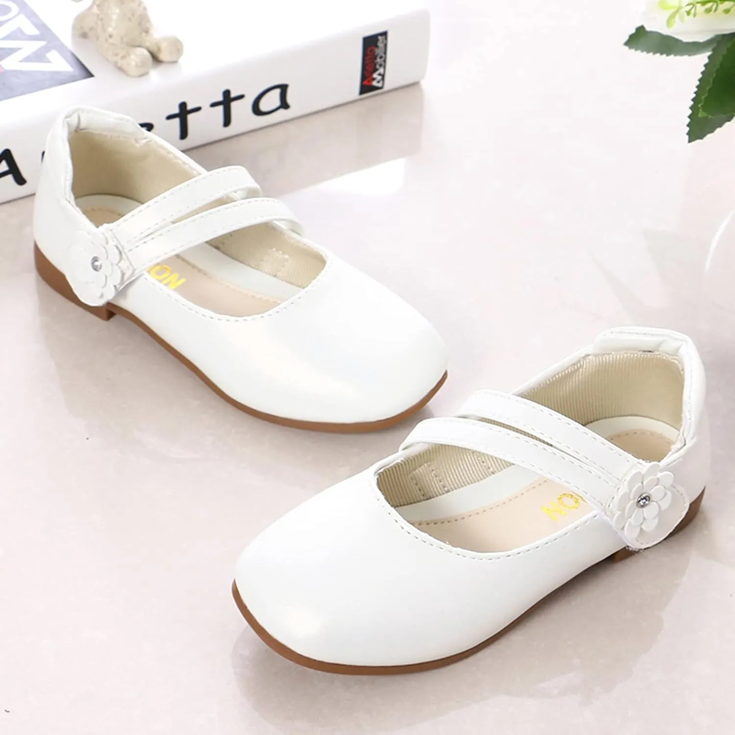 Toddler Girls Strap Dress Shoes Princess Ballerina Flat Mary Jane Elegant Wedding Flower Shoes for Baptism Prom