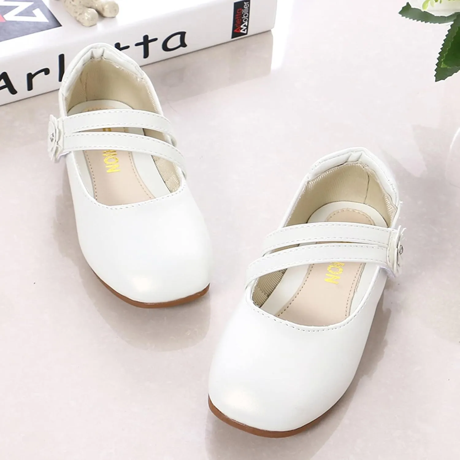 Toddler Girls Strap Dress Shoes Princess Ballerina Flat Mary Jane Elegant Wedding Flower Shoes for Baptism Prom