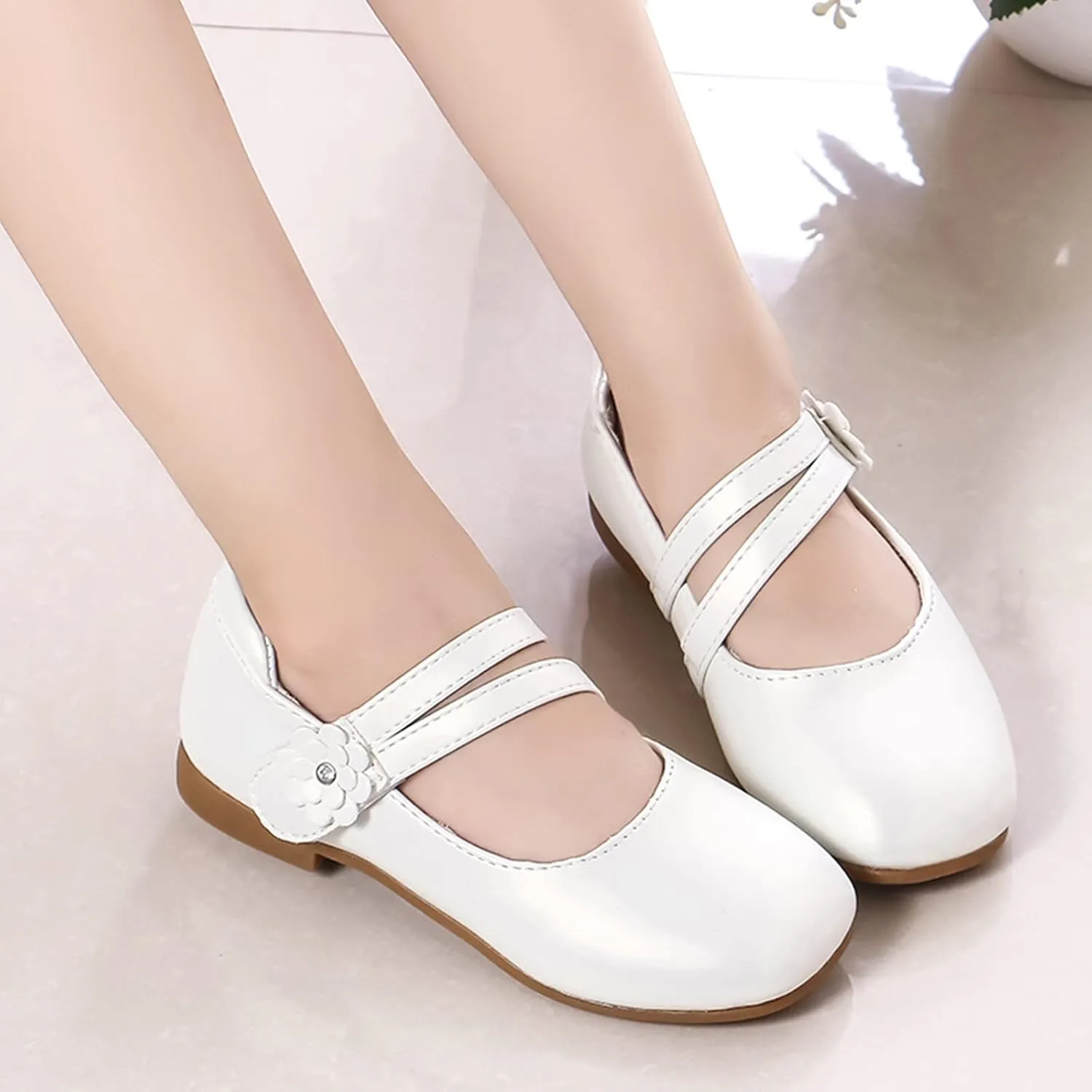 Toddler Girls Strap Dress Shoes Princess Ballerina Flat Mary Jane Elegant Wedding Flower Shoes for Baptism Prom