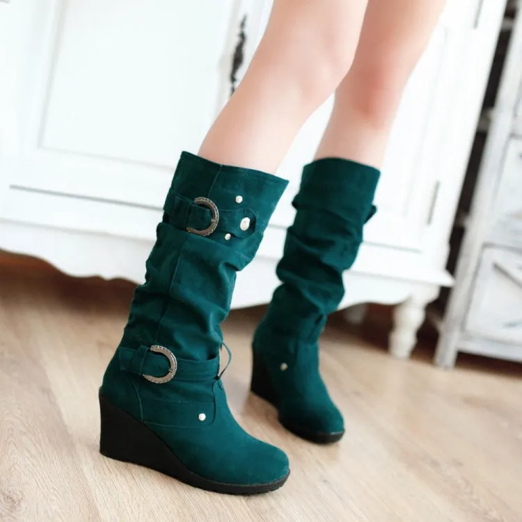 Trendy Casual Wedge Buckle Boots