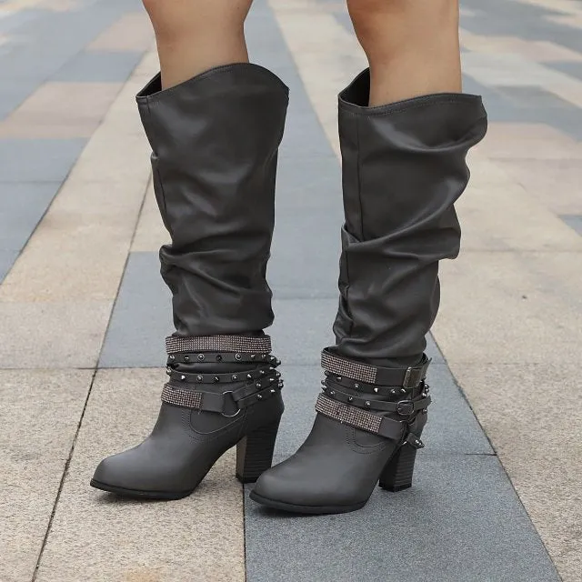 Trendy Square Heel Knee High Boots