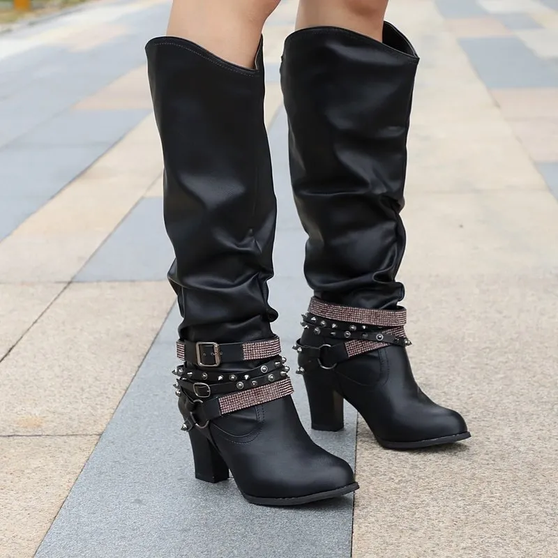 Trendy Square Heel Knee High Boots