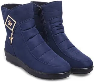 VOKLIN Women's Winter Fur Warm Snow Ankle Boots Waterproof Rain Zipper Outdoor Metallic Snow Short Booties