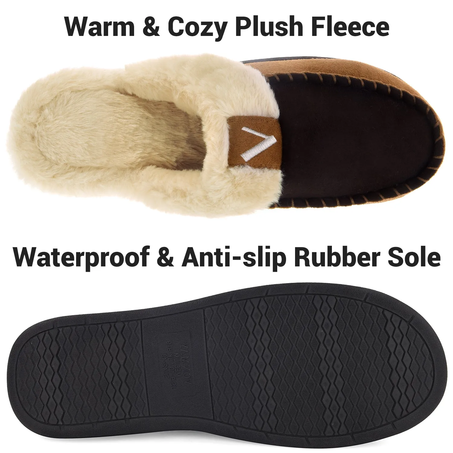 VONMAY Men's Comfy Fuzzy House Slipper Scuff Memory Foam Slip on Warm Moccasin Style Indoor Outdoor