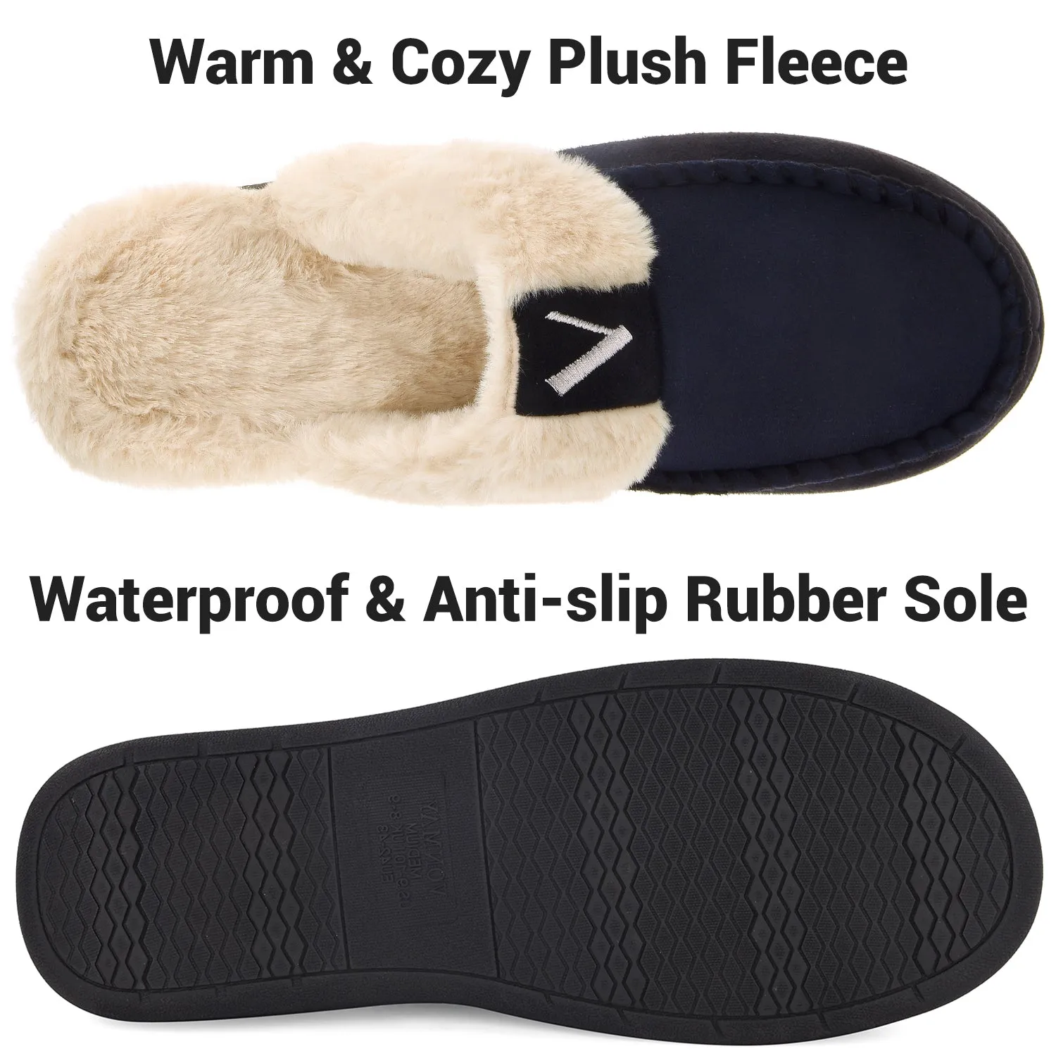 VONMAY Men's Comfy Fuzzy House Slipper Scuff Memory Foam Slip on Warm Moccasin Style Indoor Outdoor