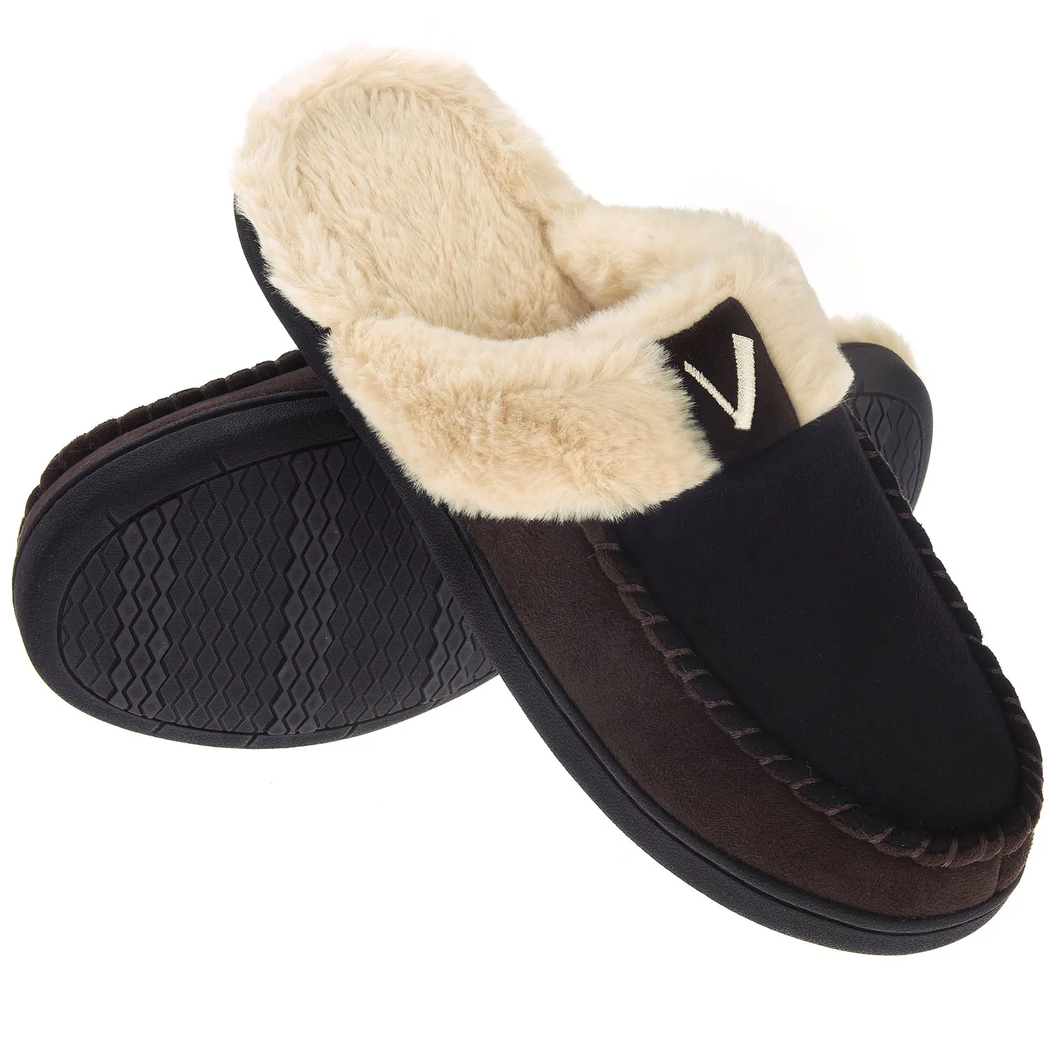 VONMAY Men's Comfy Fuzzy House Slipper Scuff Memory Foam Slip on Warm Moccasin Style Indoor Outdoor