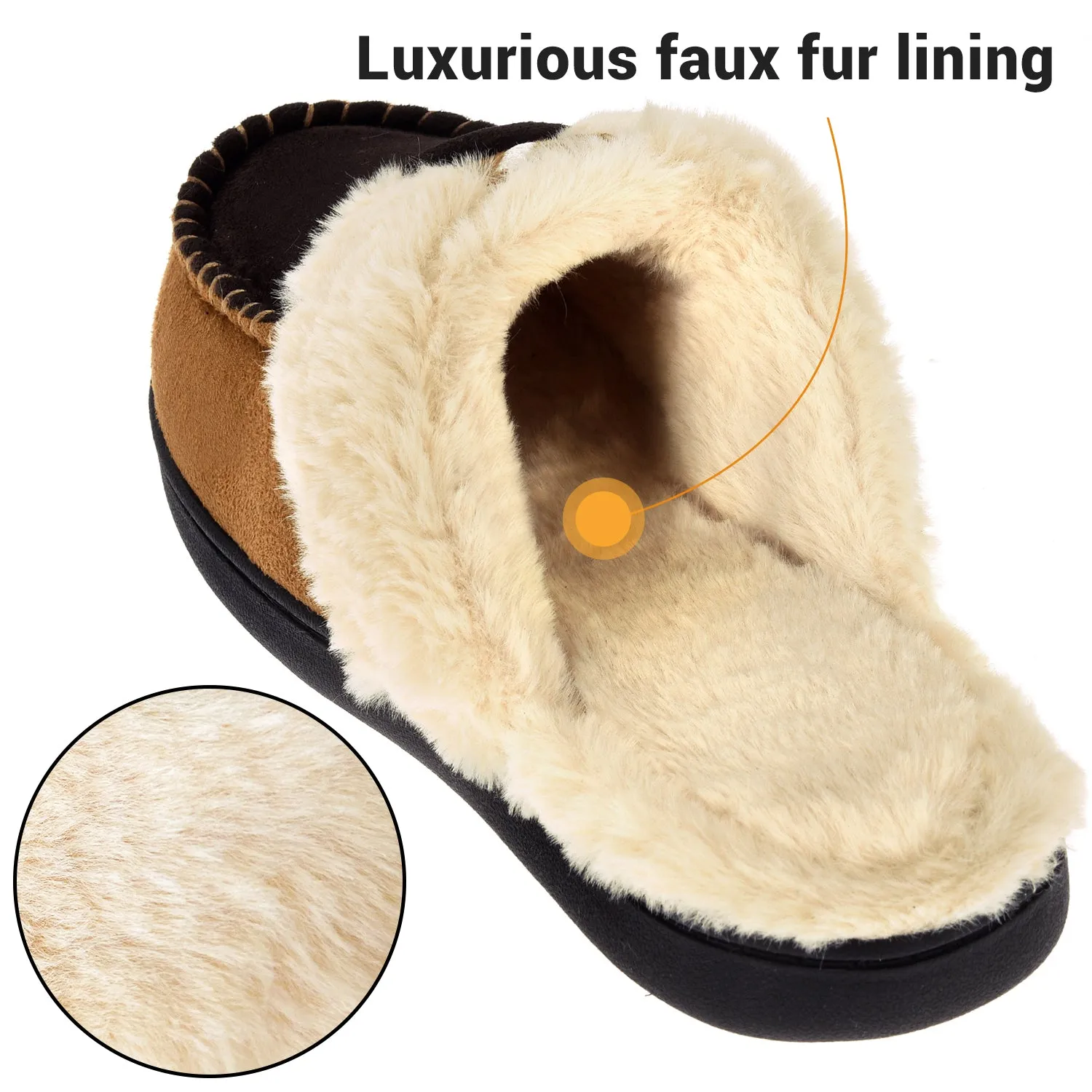 VONMAY Men's Comfy Fuzzy House Slipper Scuff Memory Foam Slip on Warm Moccasin Style Indoor Outdoor