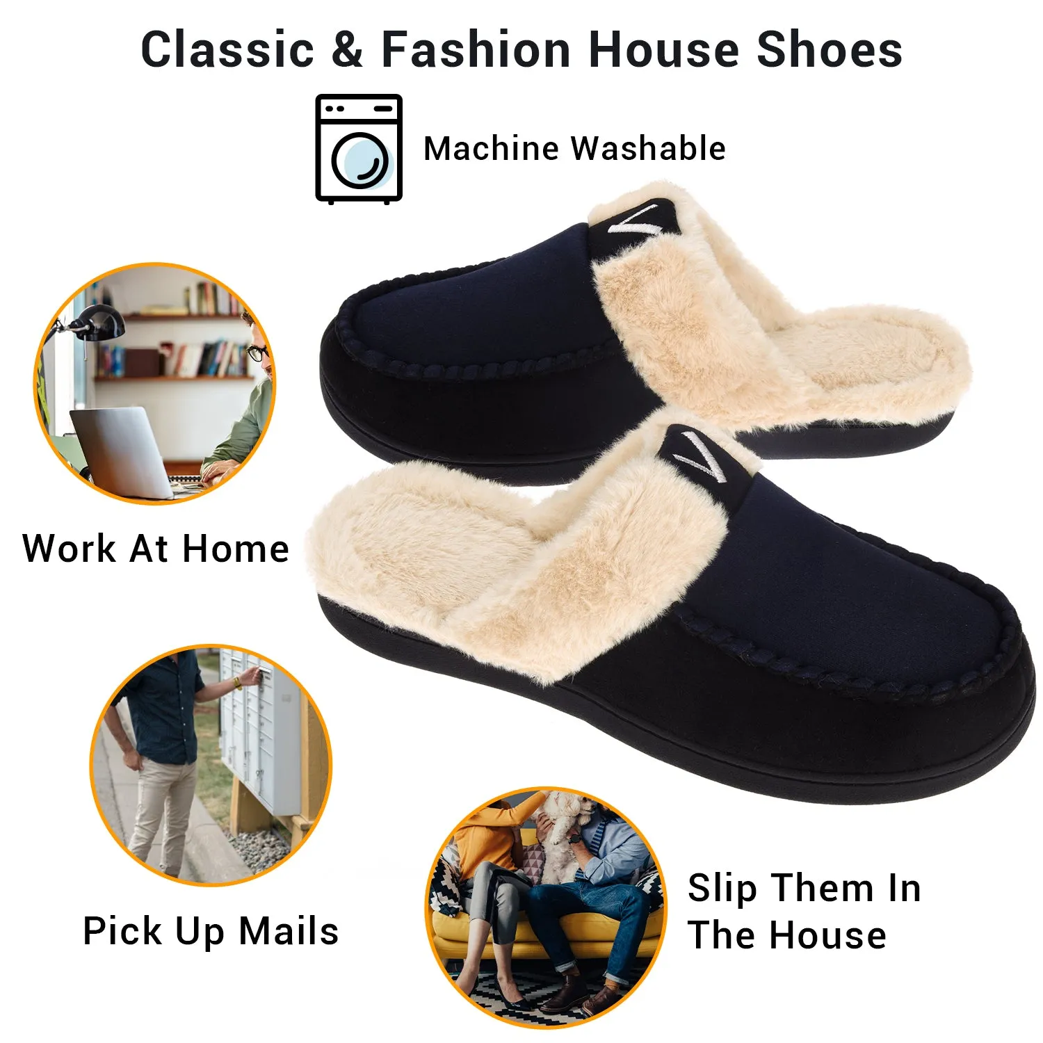 VONMAY Men's Comfy Fuzzy House Slipper Scuff Memory Foam Slip on Warm Moccasin Style Indoor Outdoor