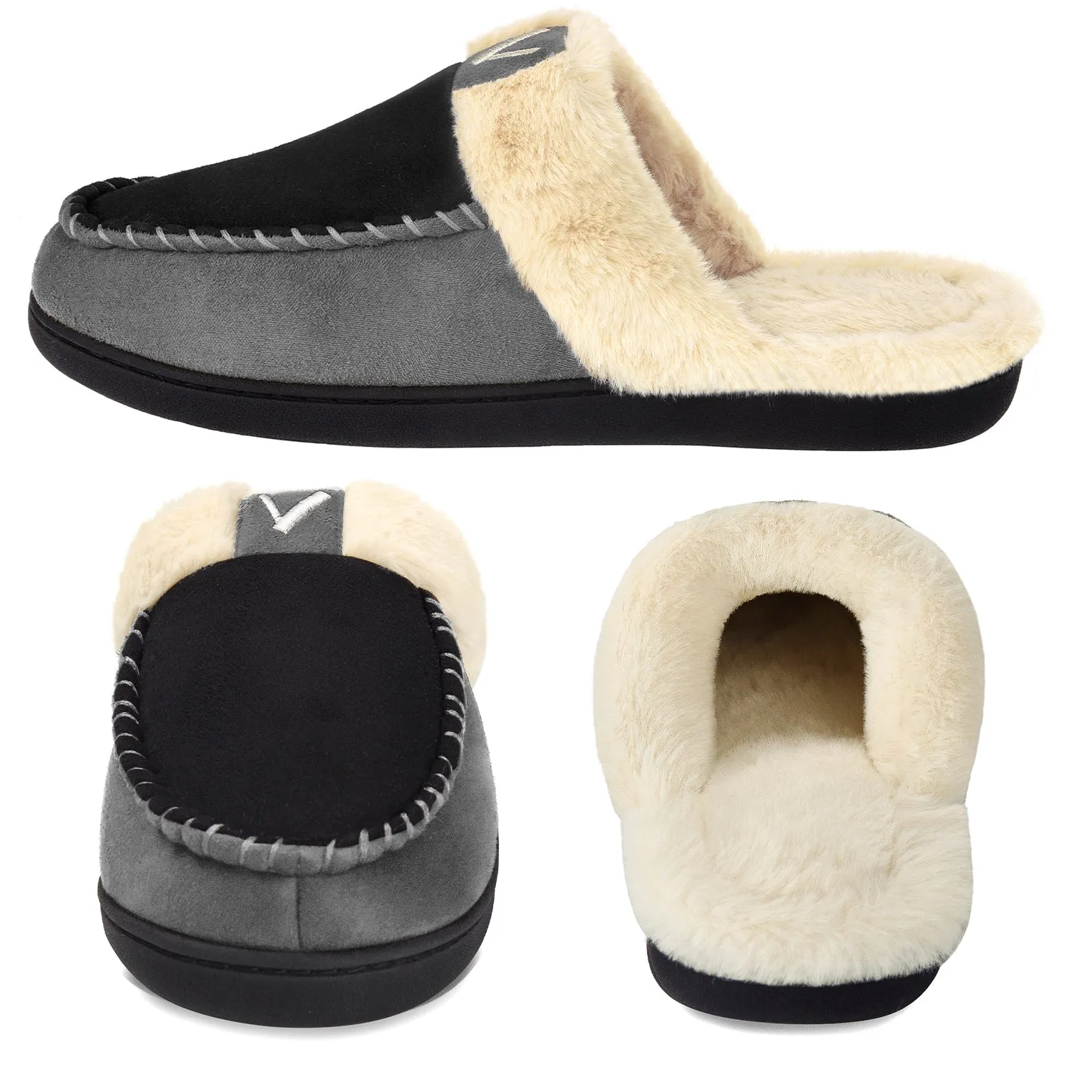 VONMAY Men's Comfy Fuzzy House Slipper Scuff Memory Foam Slip on Warm Moccasin Style Indoor Outdoor