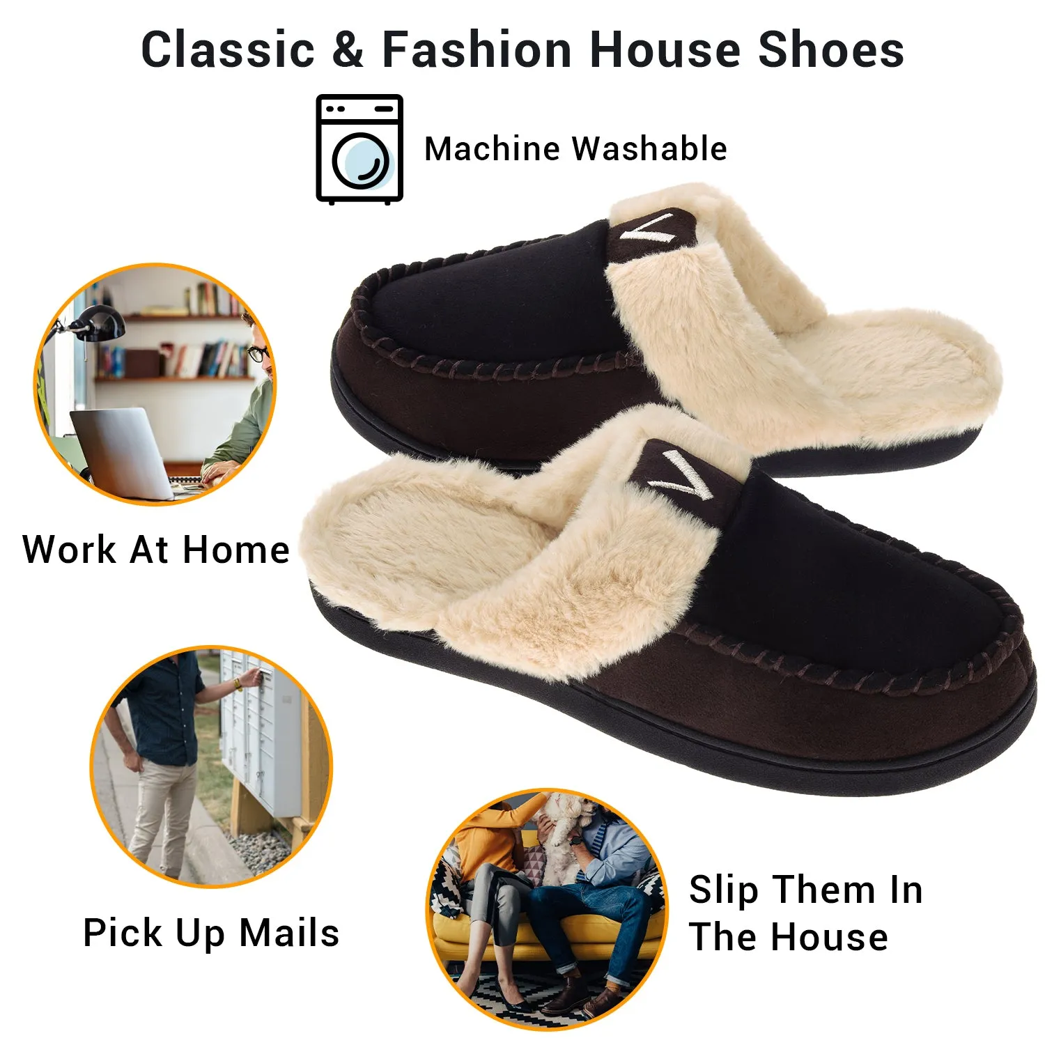 VONMAY Men's Comfy Fuzzy House Slipper Scuff Memory Foam Slip on Warm Moccasin Style Indoor Outdoor