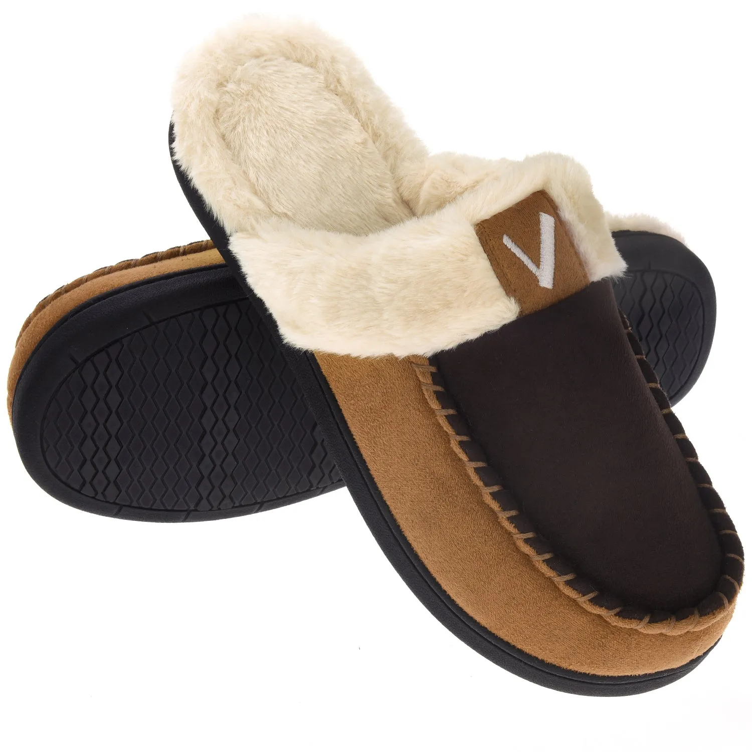 VONMAY Men's Comfy Fuzzy House Slipper Scuff Memory Foam Slip on Warm Moccasin Style Indoor Outdoor