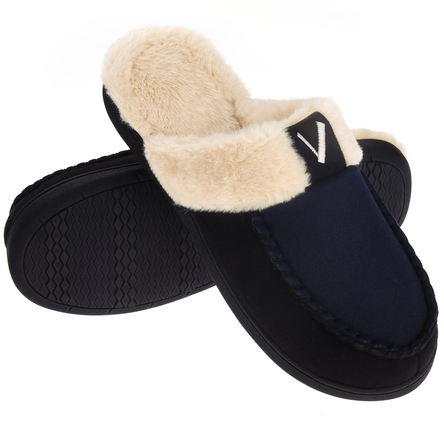 VONMAY Men's Comfy Fuzzy House Slipper Scuff Memory Foam Slip on Warm Moccasin Style Indoor Outdoor